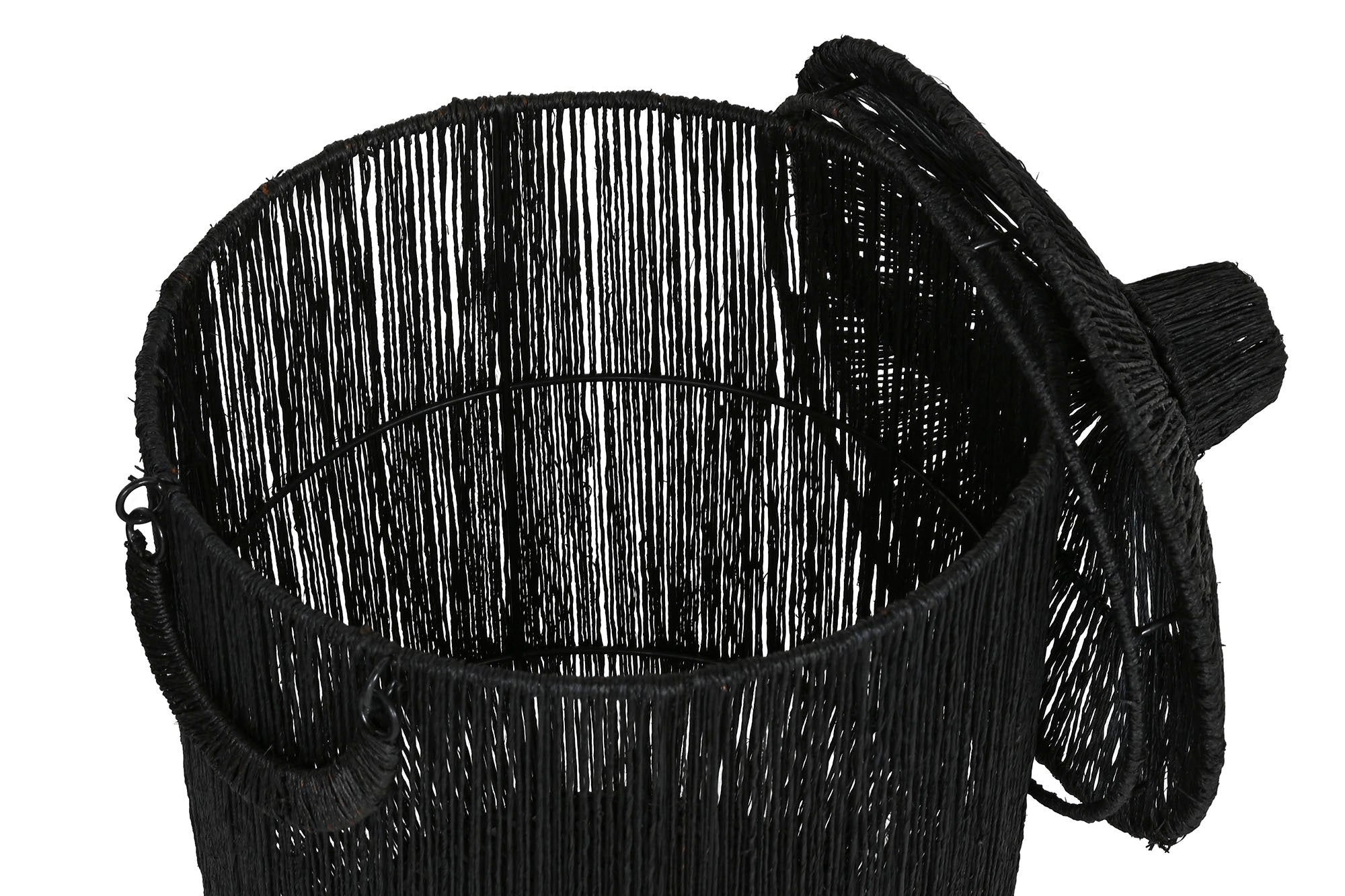 Basket Set 2 Jute Metal 40X40X52 With Black Lid