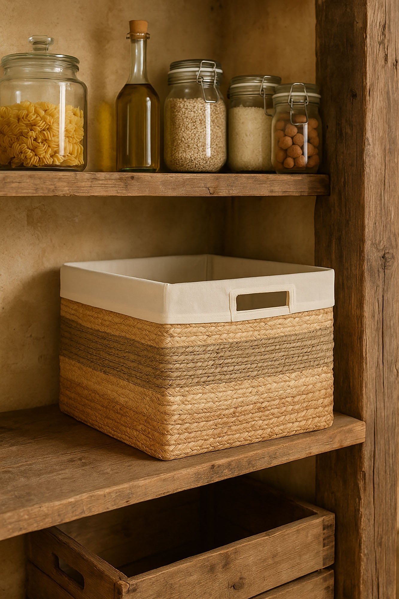 Basket Set 3 Seagrass Fabric 40X33X28 Natural