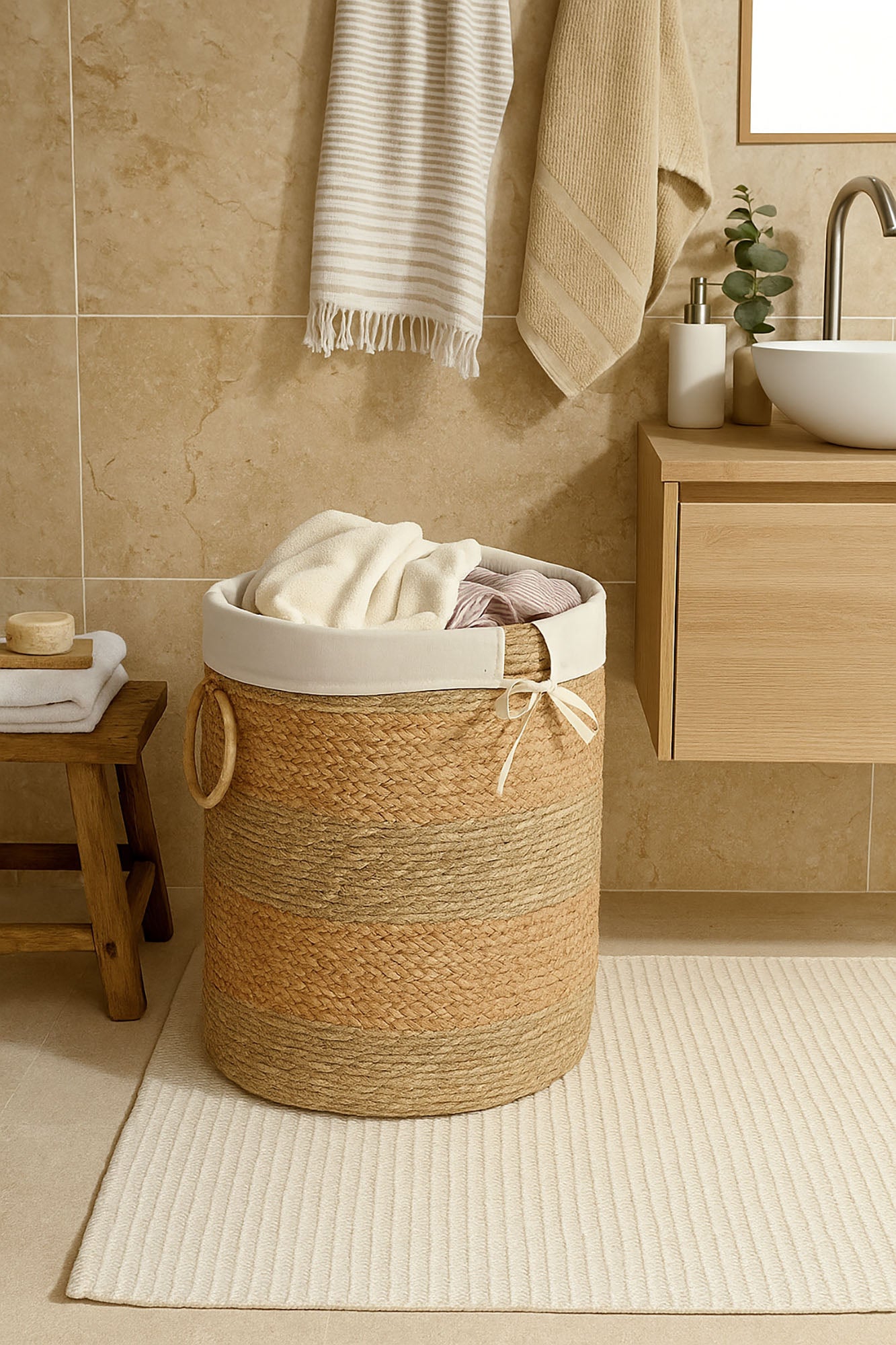 Basket Set 2 Seagrass Fabric 39X40X48 Natural