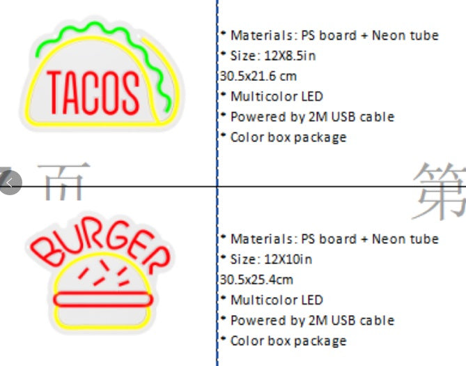 Decoracion Luminosa Led 30X1,5X28 Burger 2 Surt.
