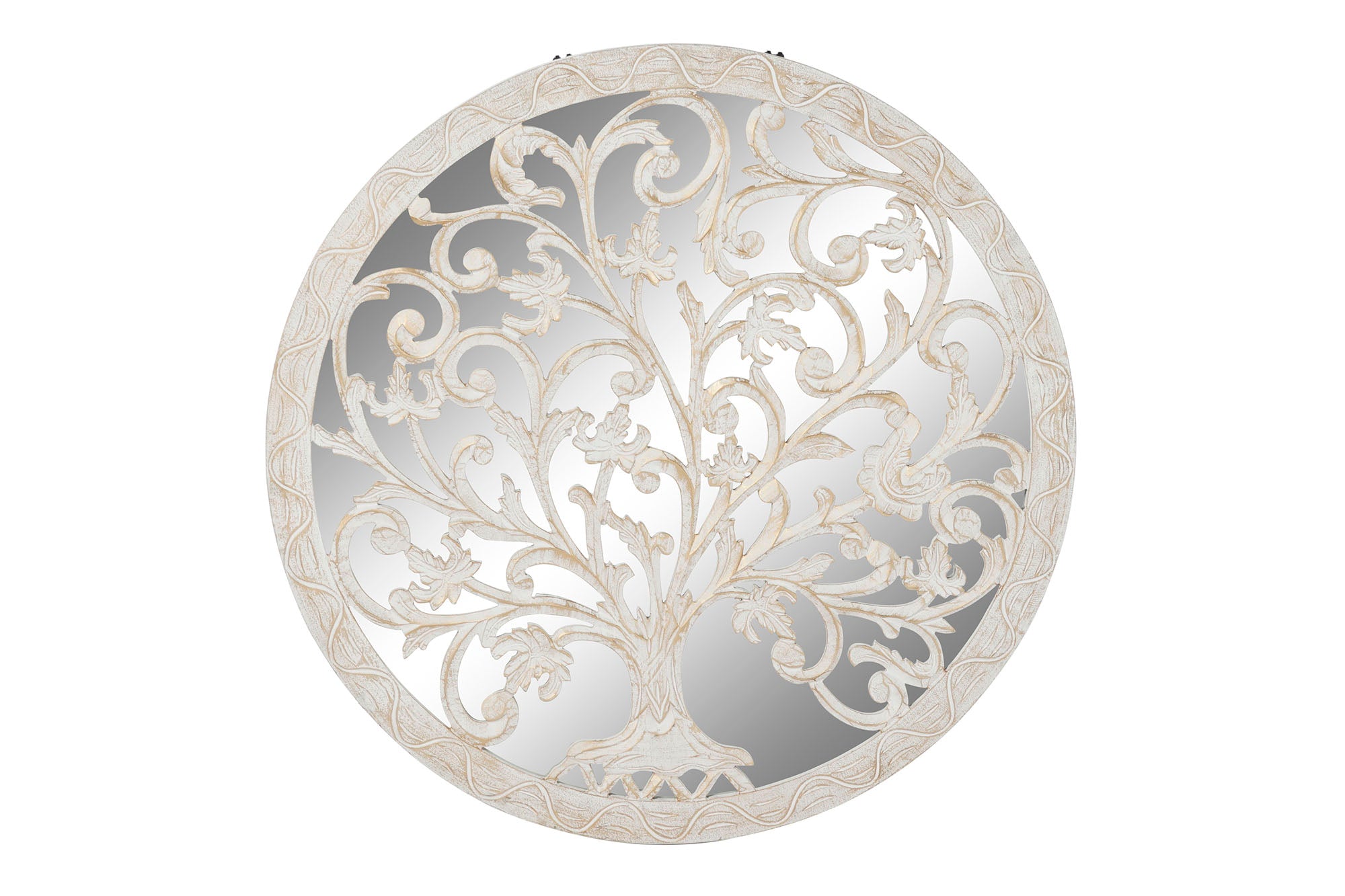 Decoracion Pared Mdf Espejo 90X2X90 Arbol Blanco