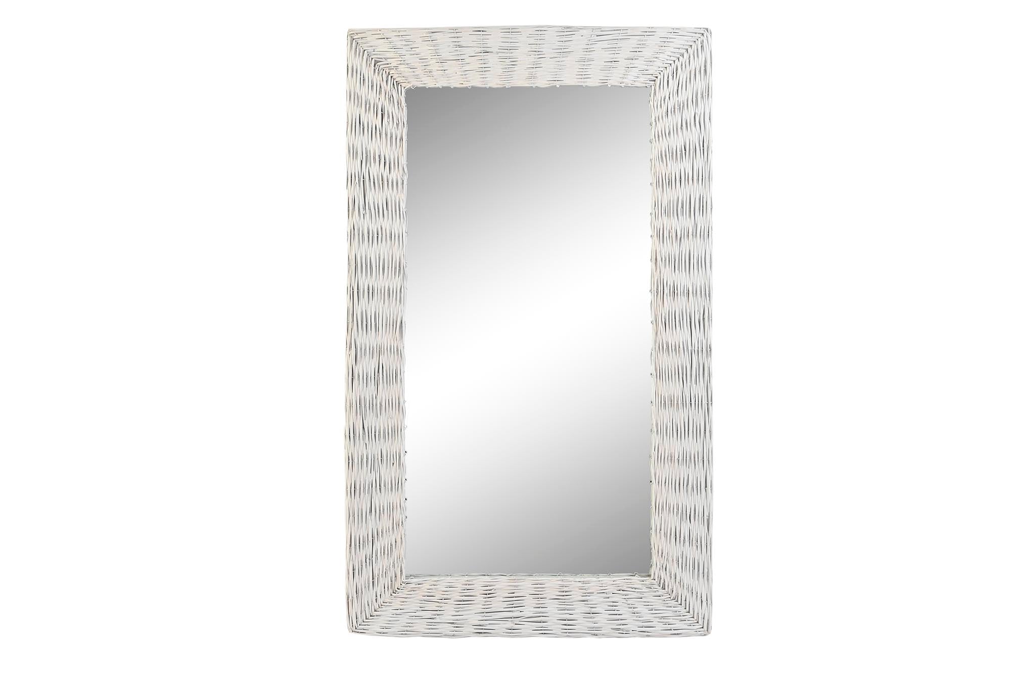 Espejo Mimbre Cristal 87X4X147 Trenzado Blanco