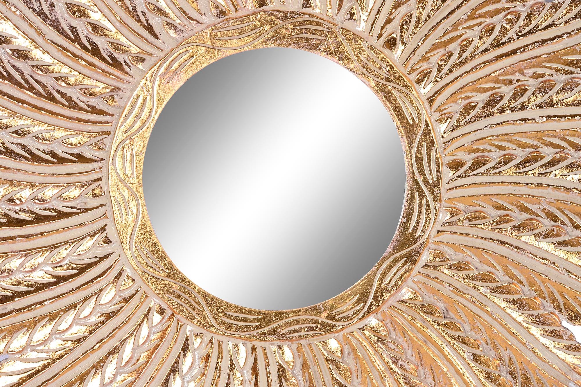 Espejo Mango Cristal 90X3X90 Plumas Decape Dorado