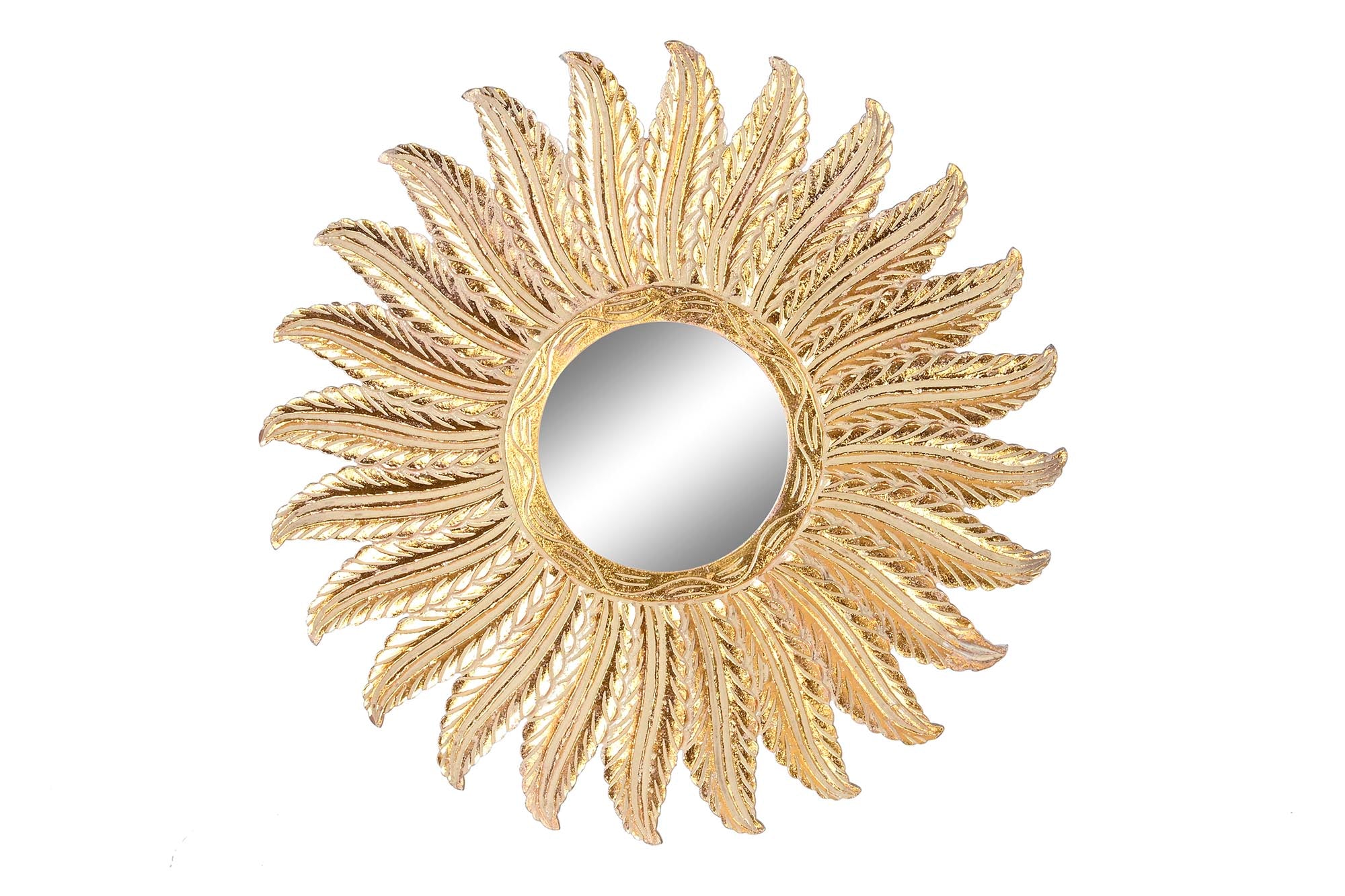 Espejo Mango Cristal 90X3X90 Plumas Decape Dorado