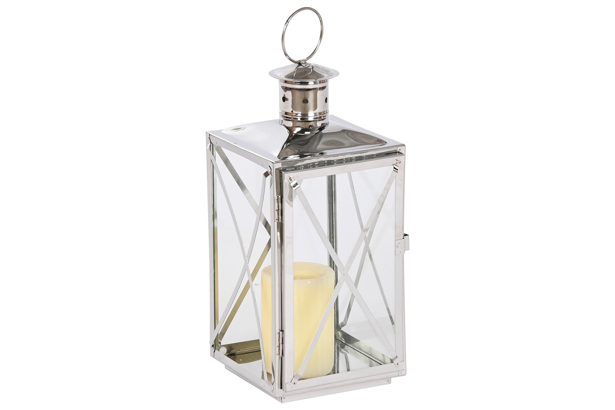 Conjunto de 2 postes de luz em aço e vidro 16x15x32 com alça cromada
