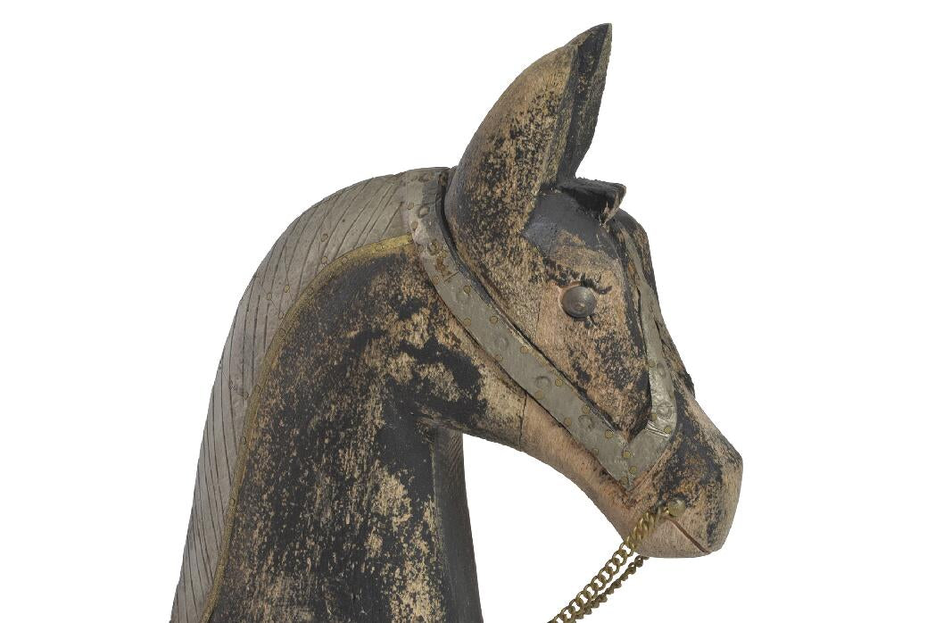 Figura de madeira e metal 50x15x63 cavalo envelhecido