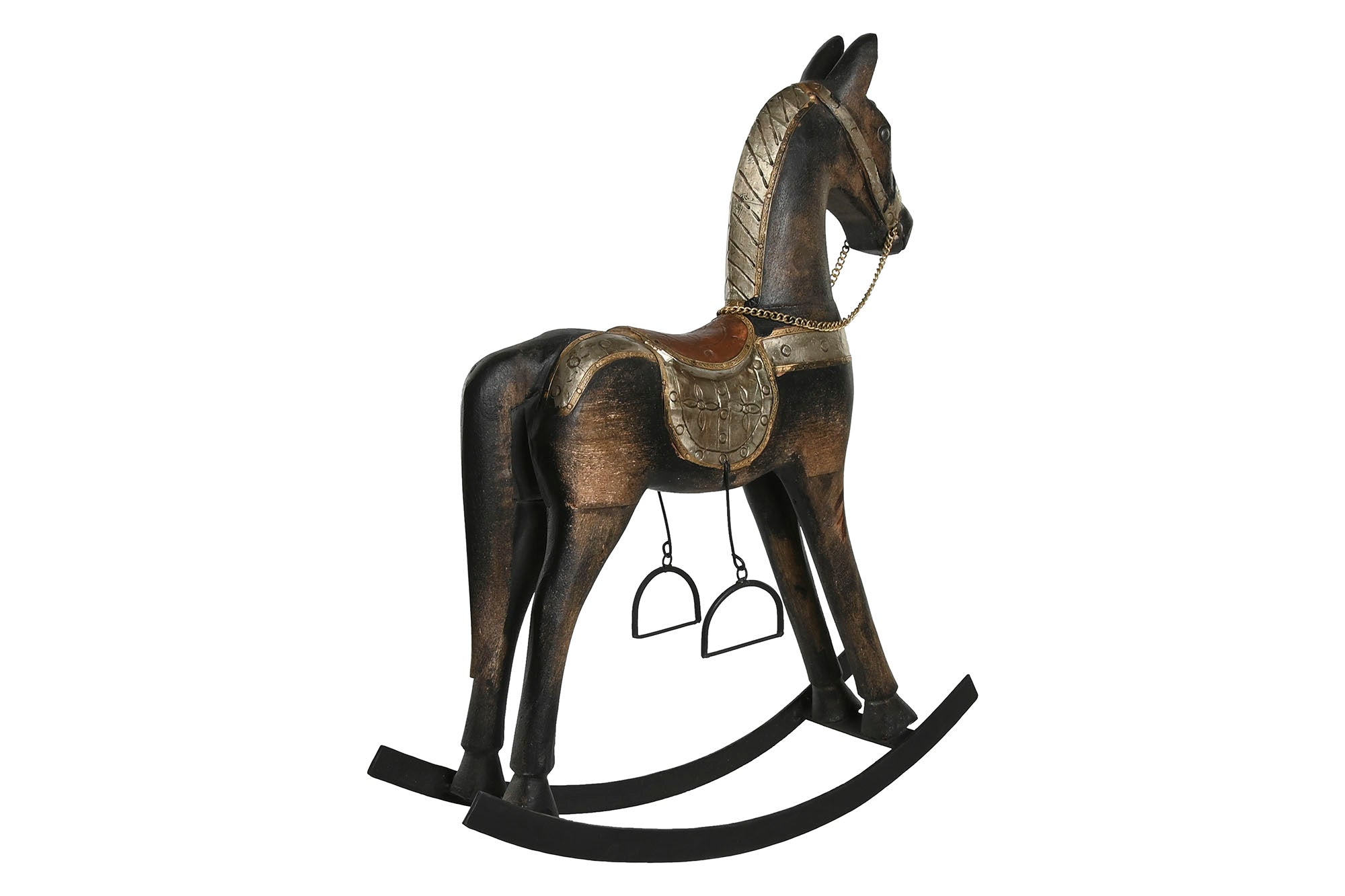 Figura de madeira e metal 41x12x49 cavalo envelhecido