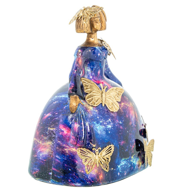 Figura Resina Menina Color Cielo Nocturno mariposas Oro