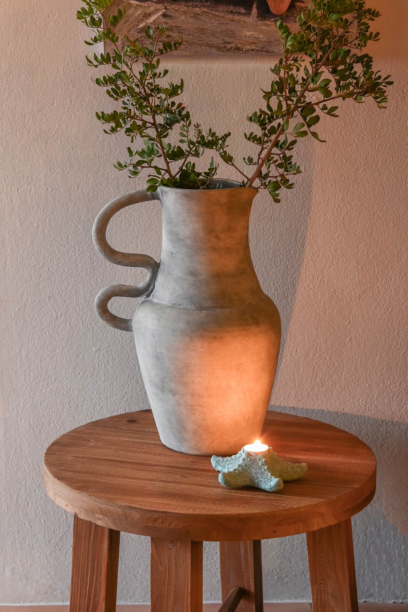 Jarron Terracota 32X27X49 Envejecido Gris Claro