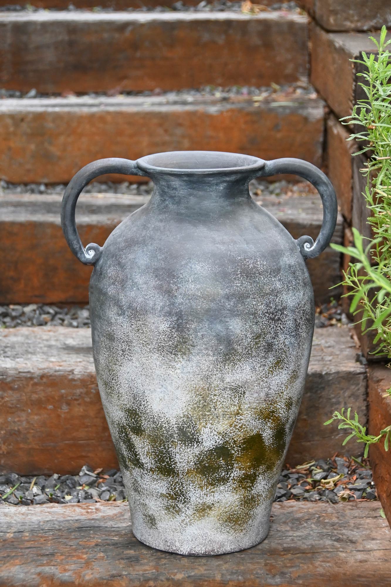 Jarron Terracota 31X26X48 Envejecido Gris Oscuro
