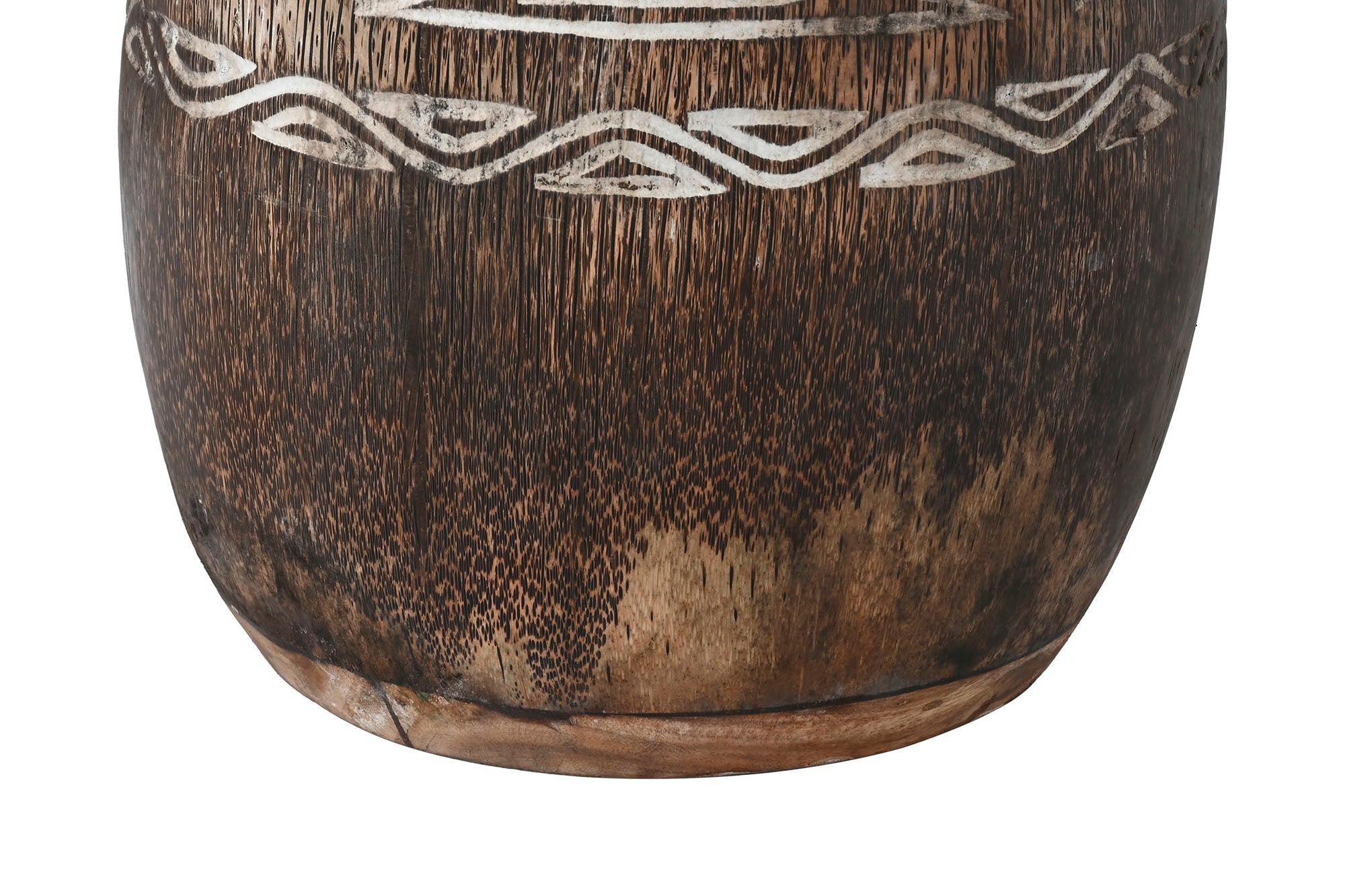 Vaso de madeira 20x20x90 coco esculpido marrom