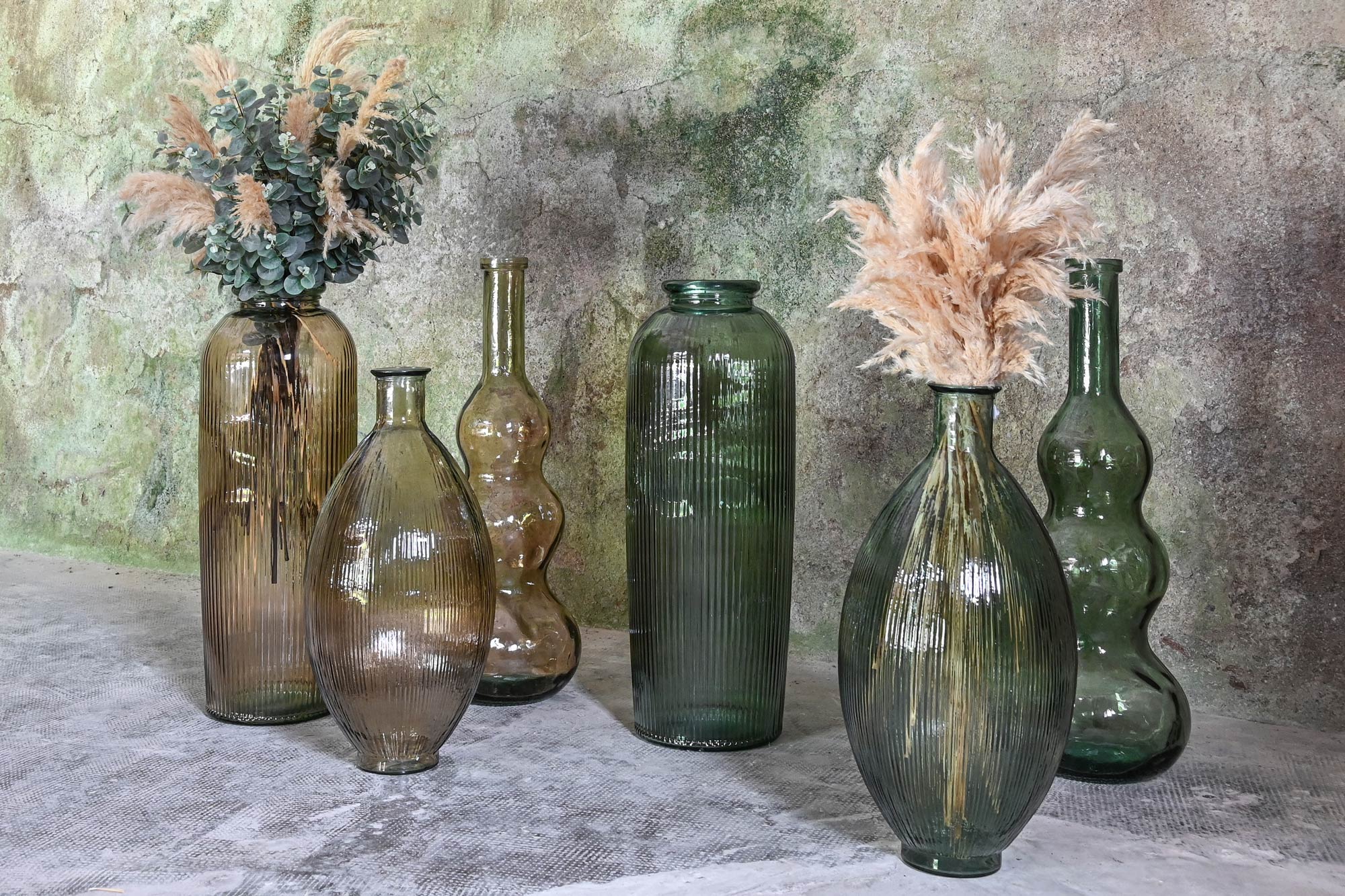 Vaso de vidro reciclado 30x30x59 listrado champanhe