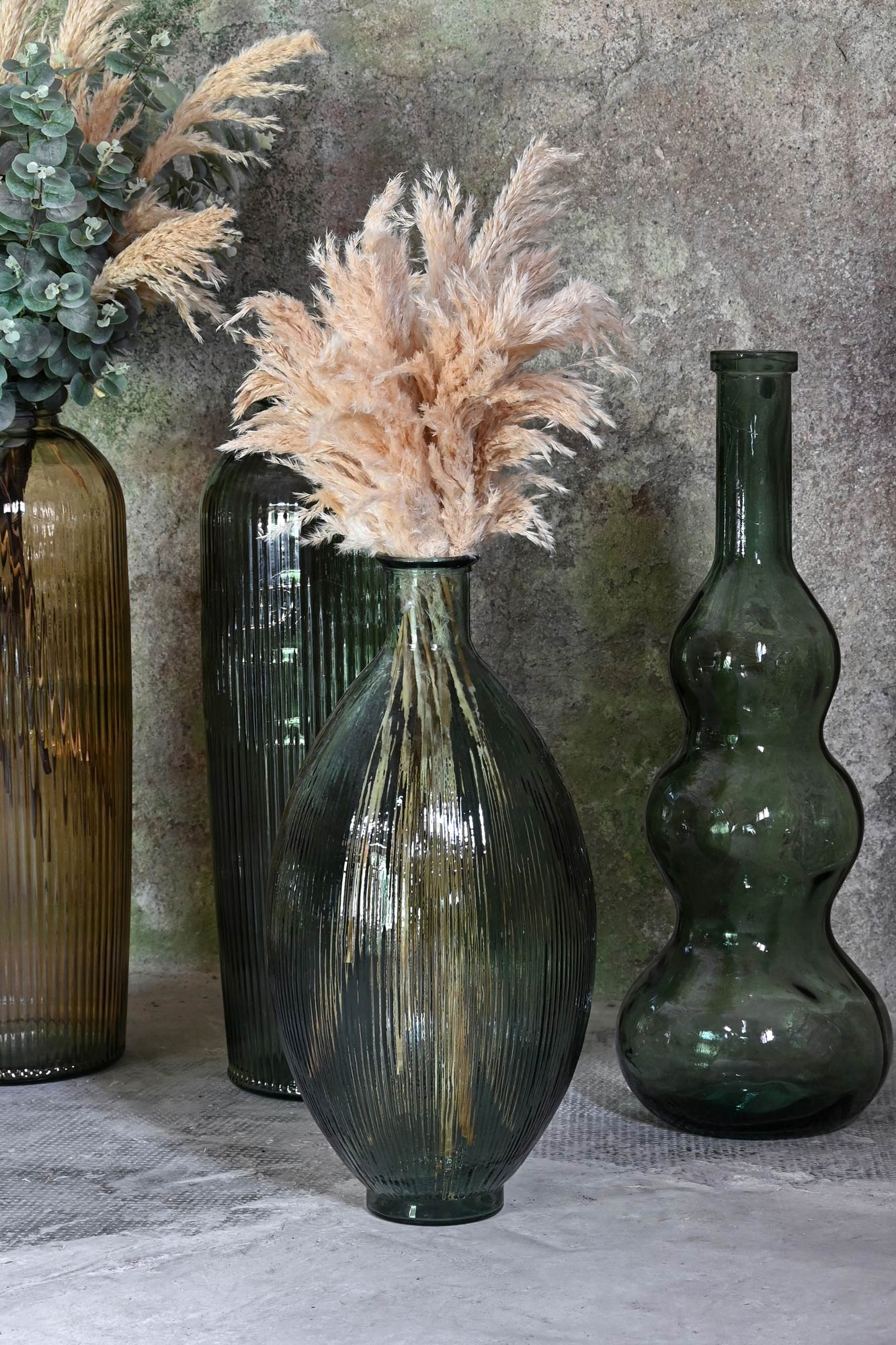 Recycled Glass Vase 30x30x59 Green Striped