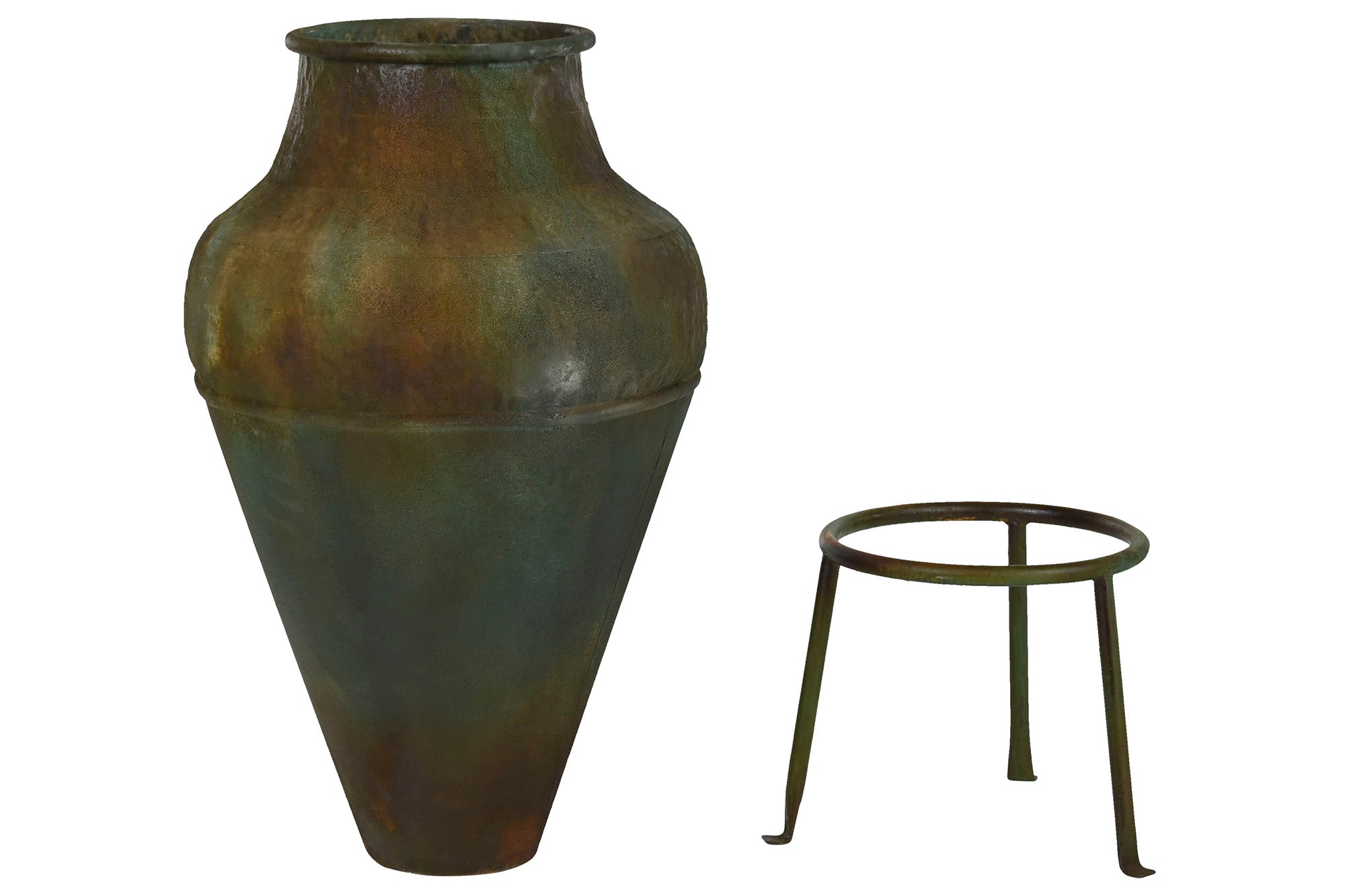 Metal Amphora 49x49x91 Aged Foot Moss Green