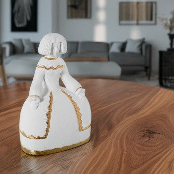 Figura Menina Cerámica Blanco Arena/dorado 27x17x43cm