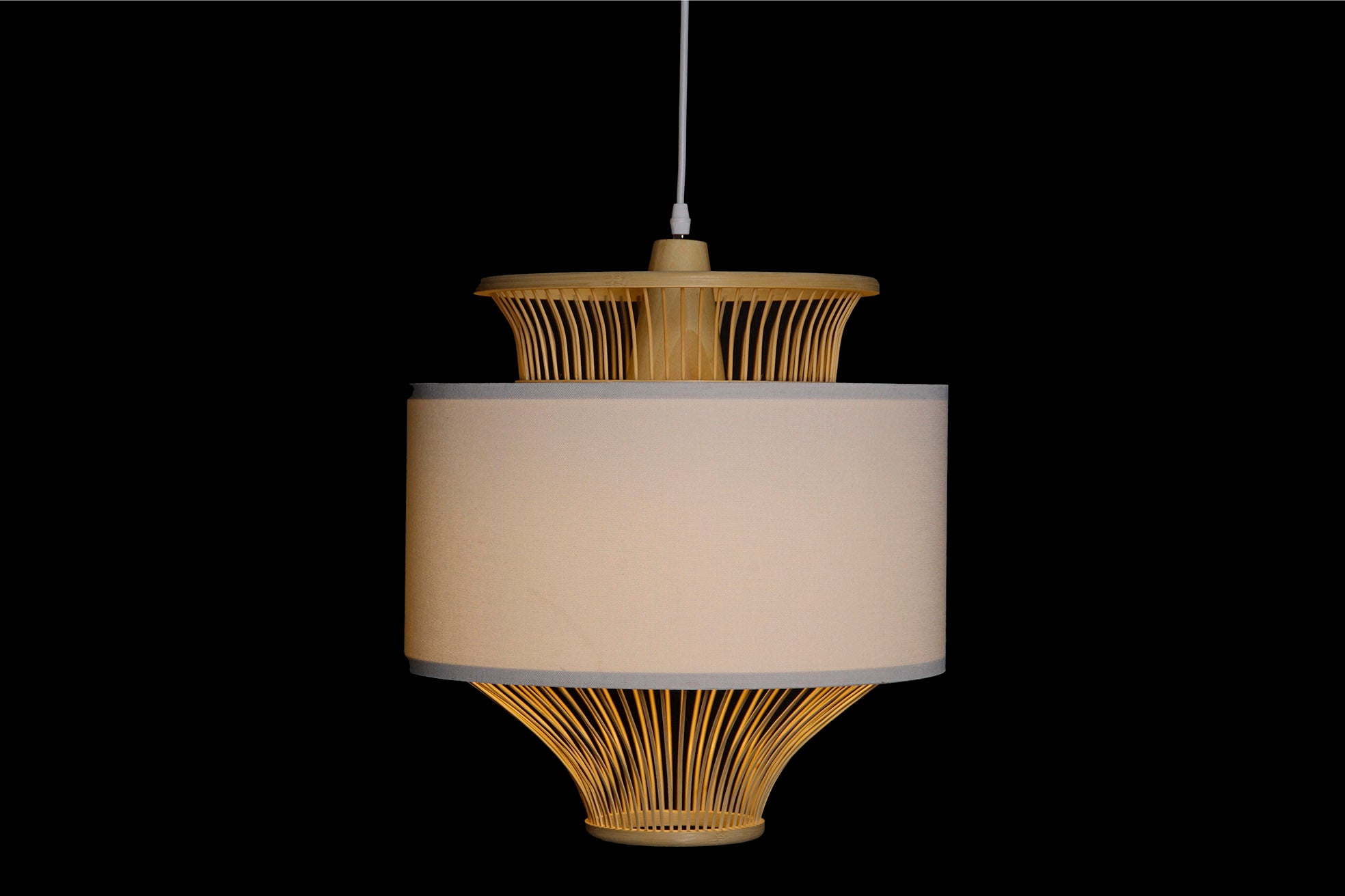 Lampara Techo Bambu Poliester 40X40X52 Blanco