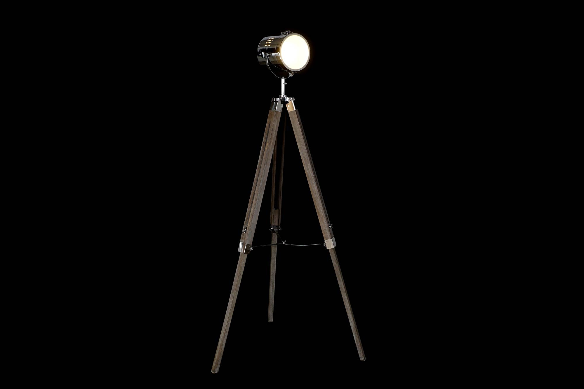 Lampara Pie Madera Metal 66X66X142 Tripode