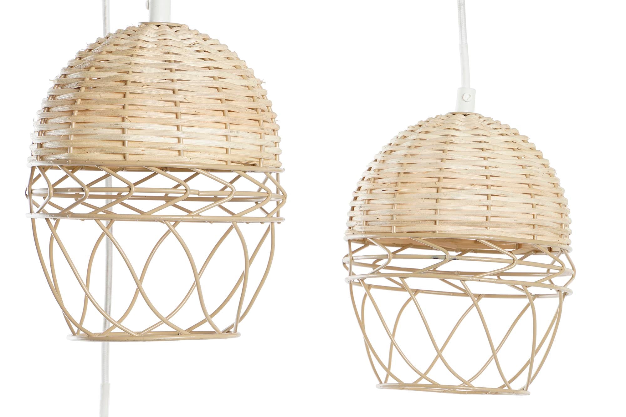 Luminária de teto de metal rattan 38x38x75 marrom claro
