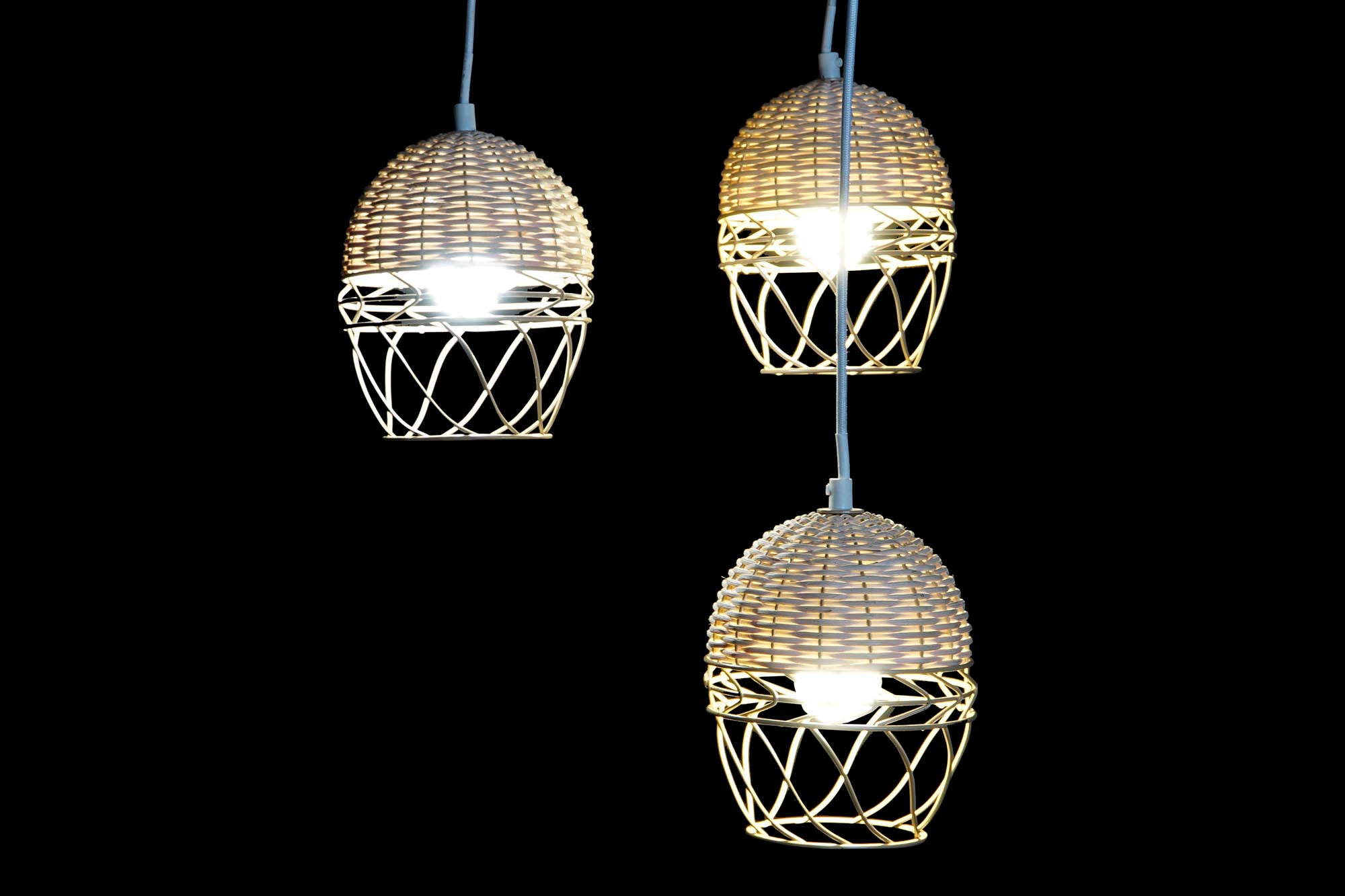 Luminária de teto de metal rattan 38x38x75 marrom claro