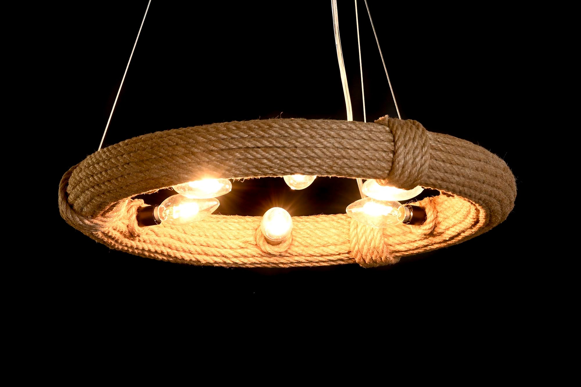 Lampara Techo Cuerda 48X48X10 6 Bombillas Marron