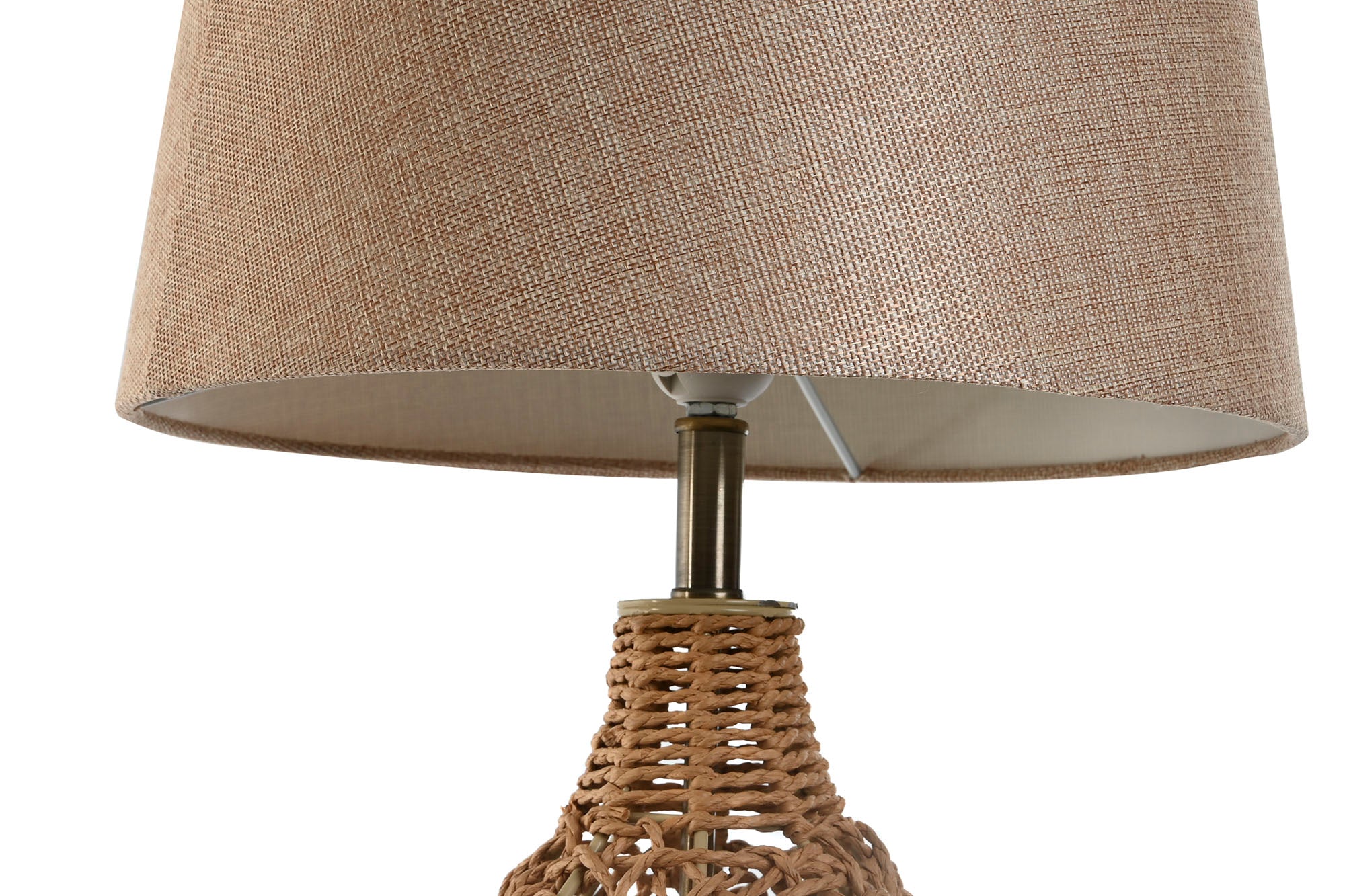 Luminária de mesa em rattan e linho 33x33x60 bege