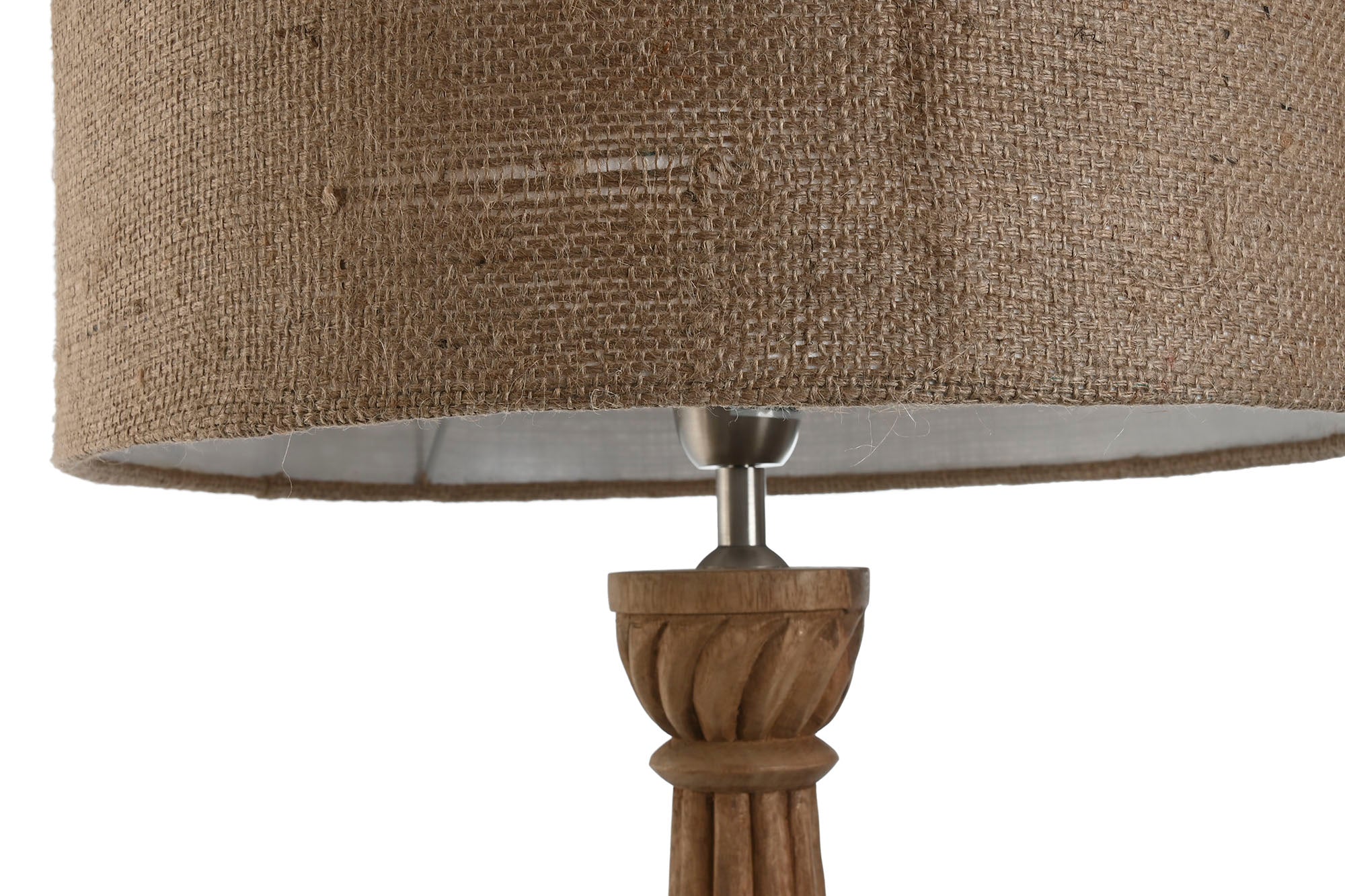 Lampara Sobremesa Madera Yute 41X41X91 Tallada