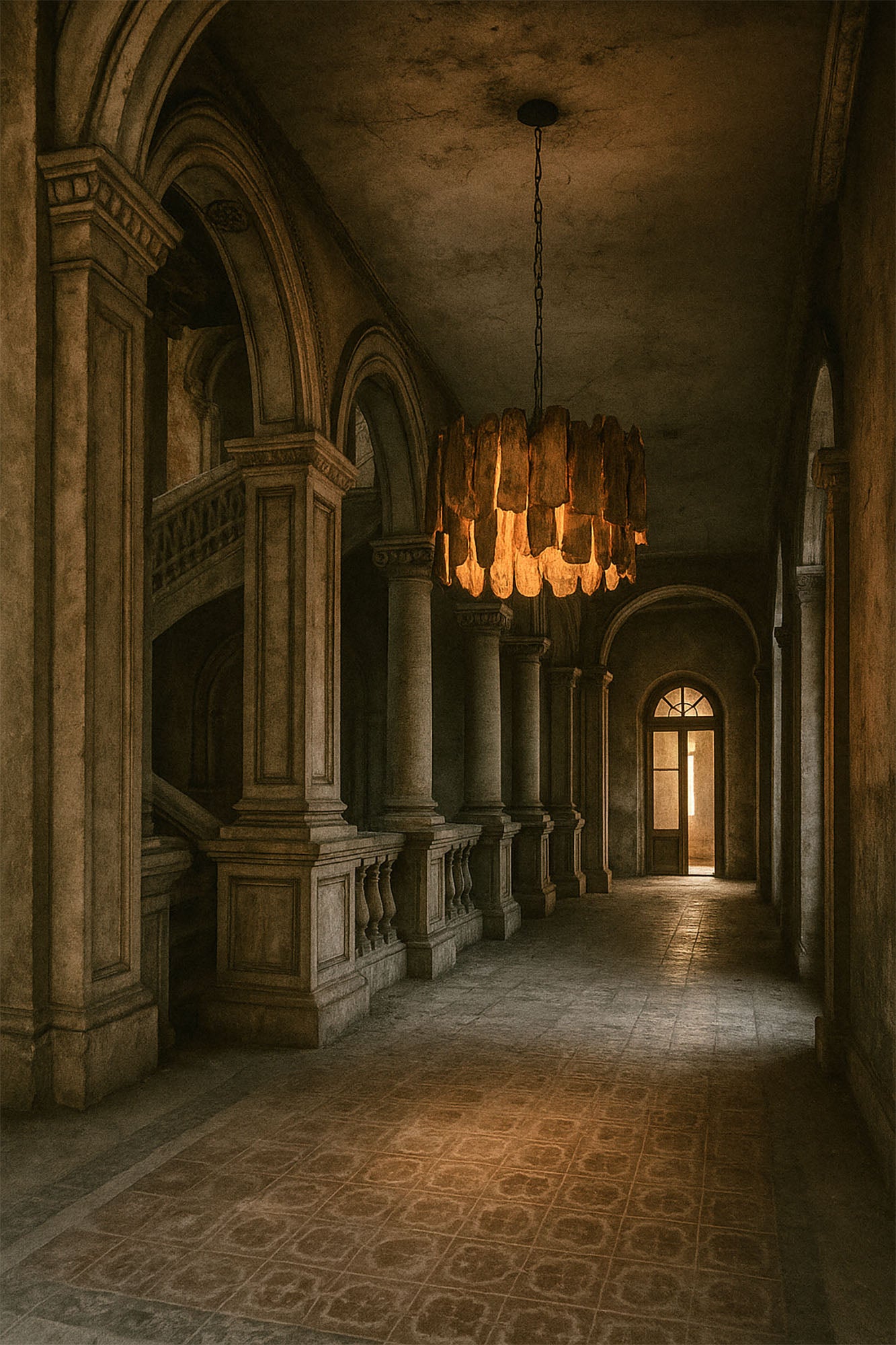 Luminária de teto em ferro teca 65x65x50 feita à mão