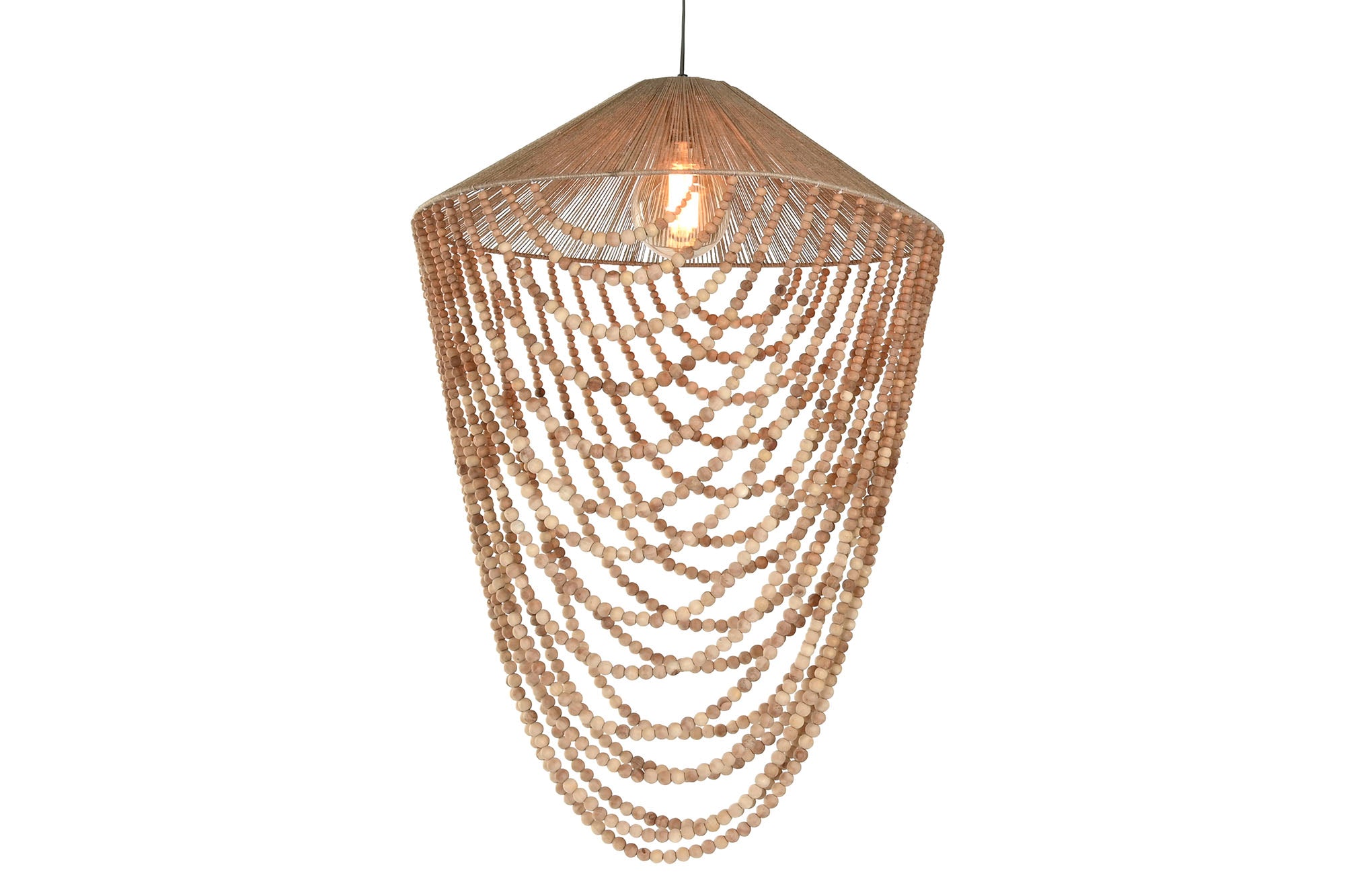 Lampara Techo Yute Madera 67X67X100 Cuentas