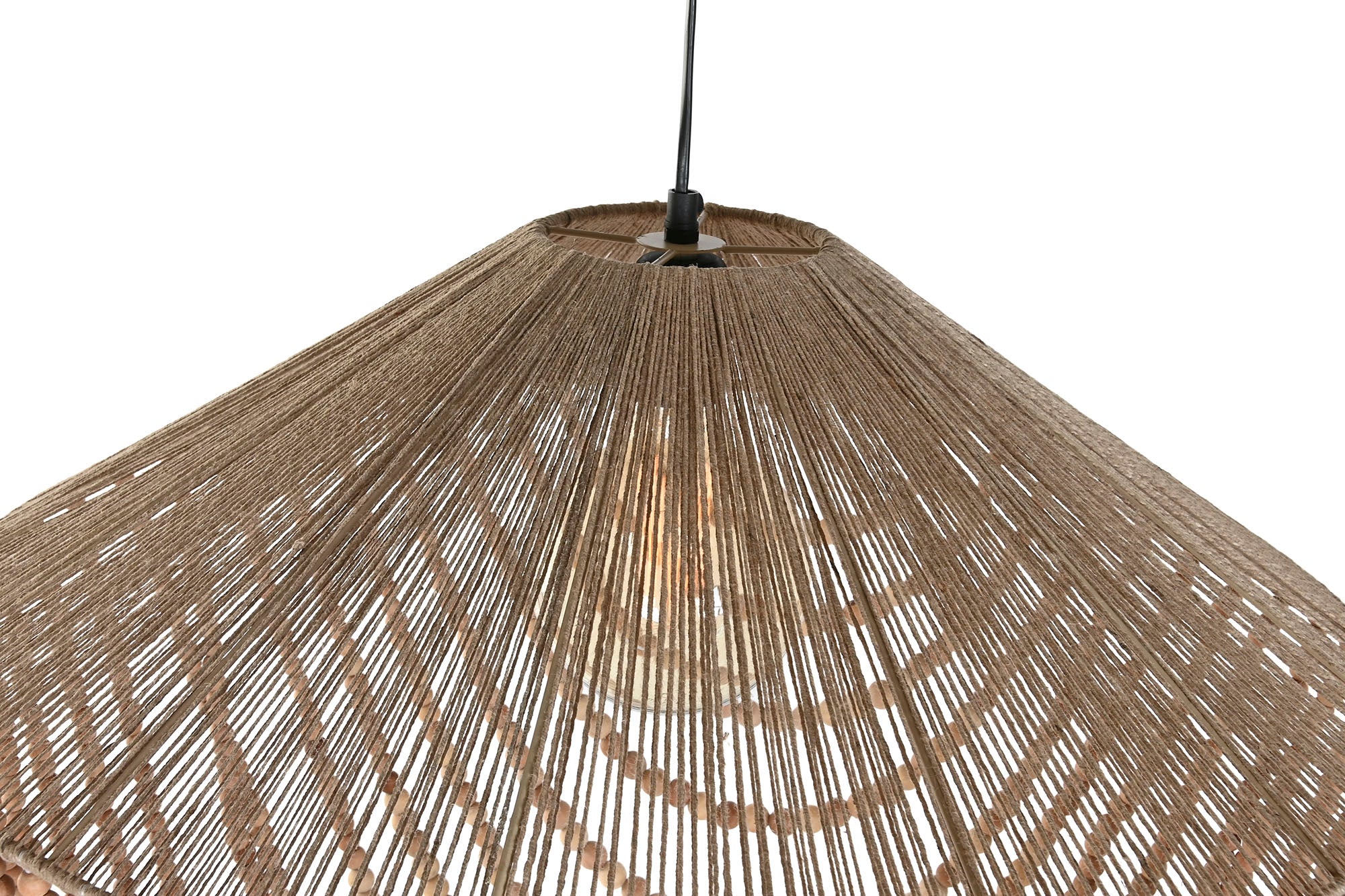Lampara Techo Yute Madera 67X67X100 Cuentas
