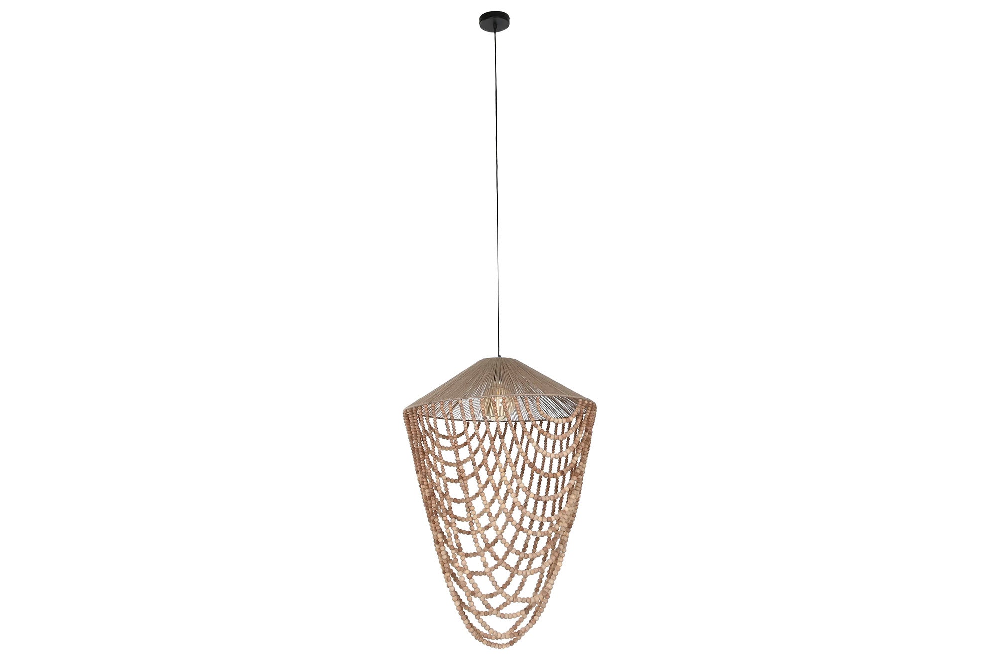 Lampara Techo Yute Madera 67X67X100 Cuentas