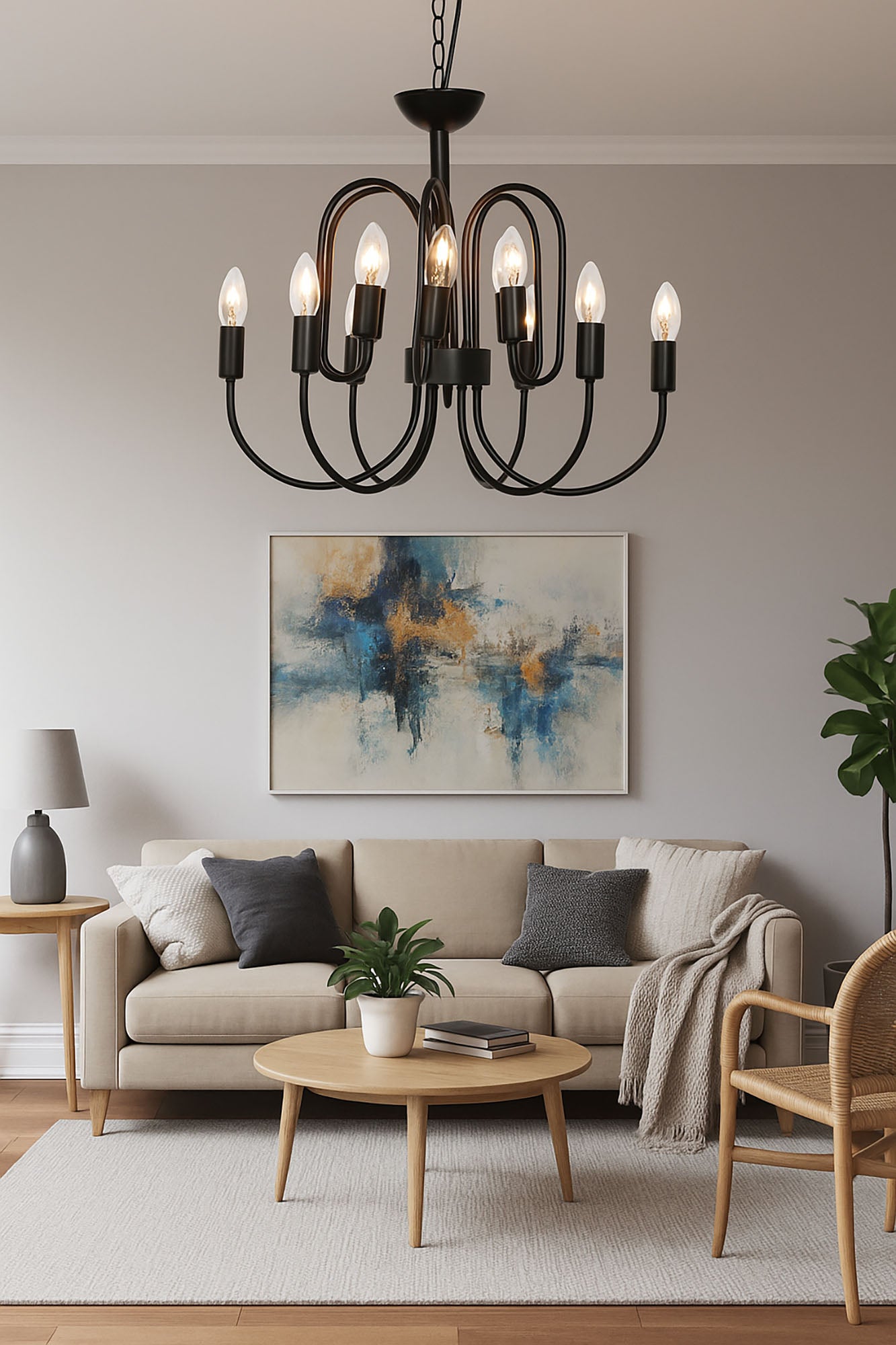 Luminária de teto de metal 54x54x46 12 braços preta