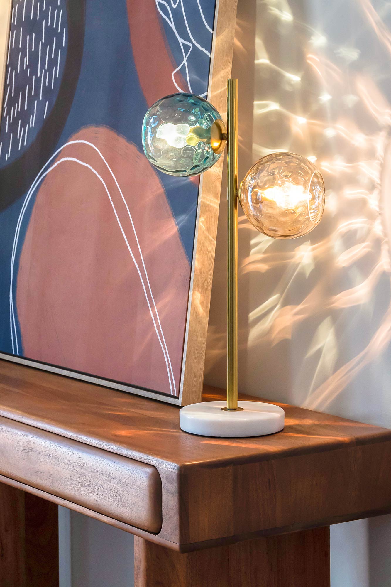 Lampara Sobremesa Hierro Cristal 32X18X60 2 Bolas