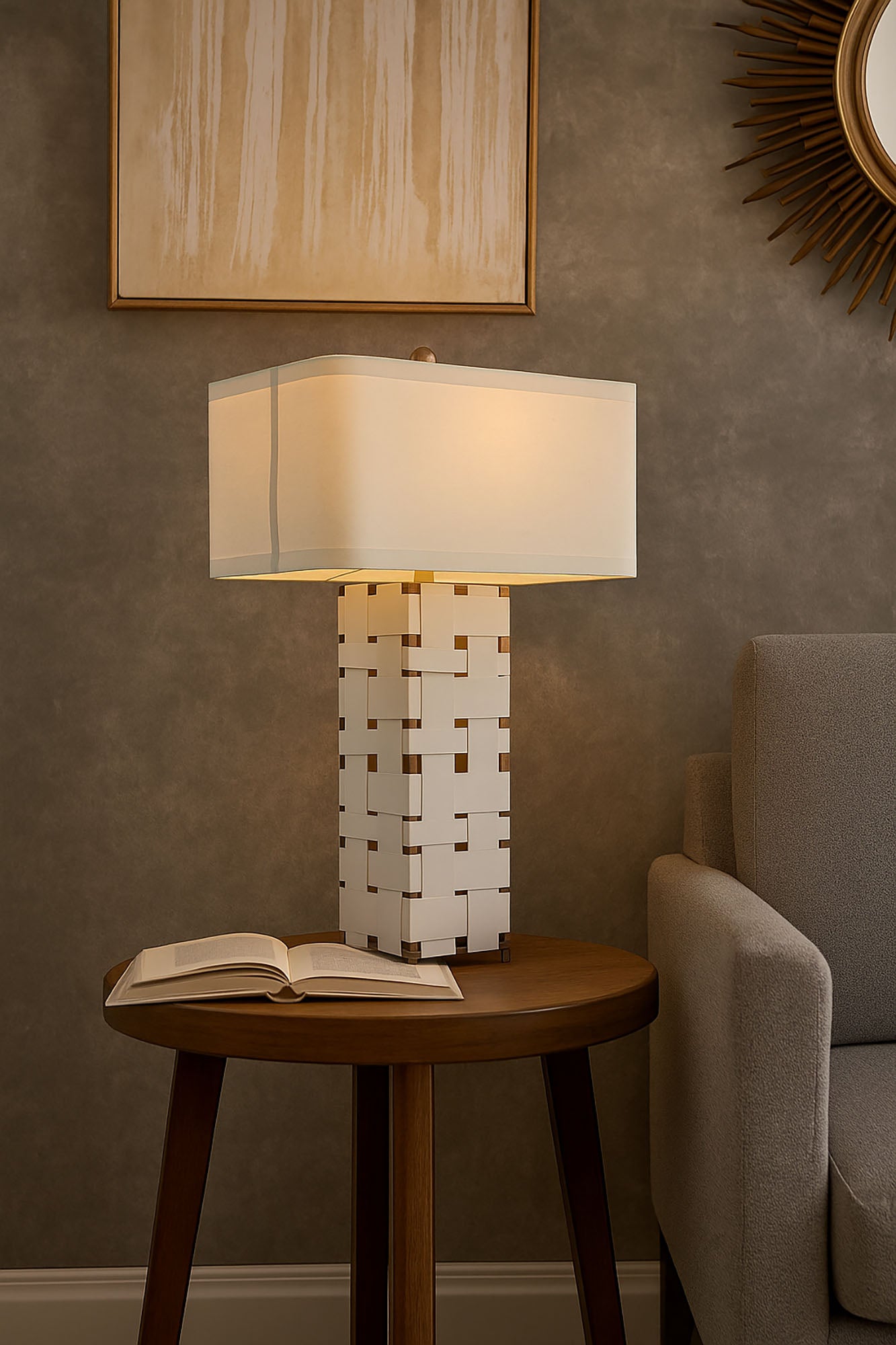 Lampara Sobremesa Cuero Lino 48X33X83 Trenzado