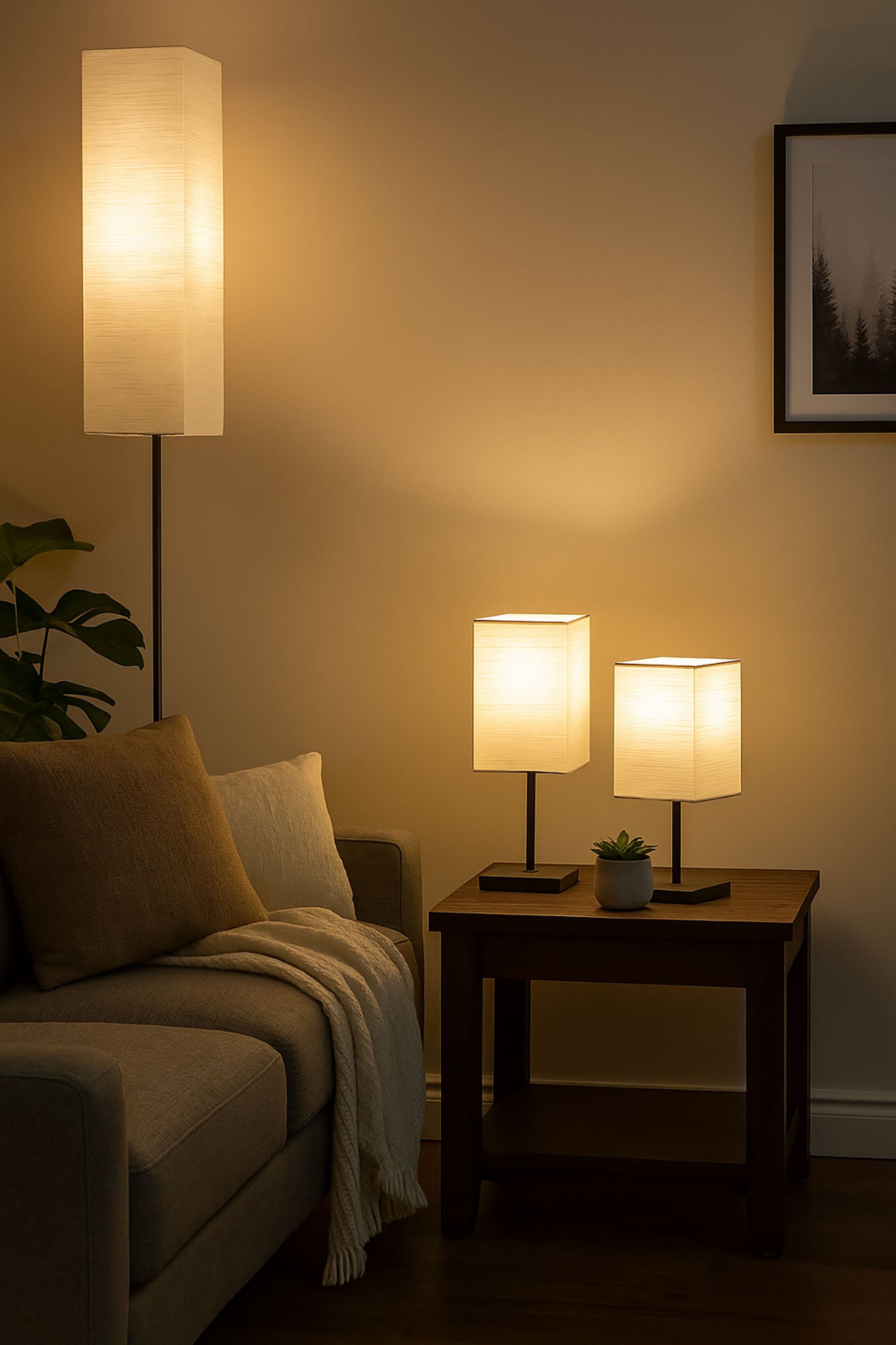 Lampara Pie Set 3 Metal 22X22X150 Con 2 Sobremesa