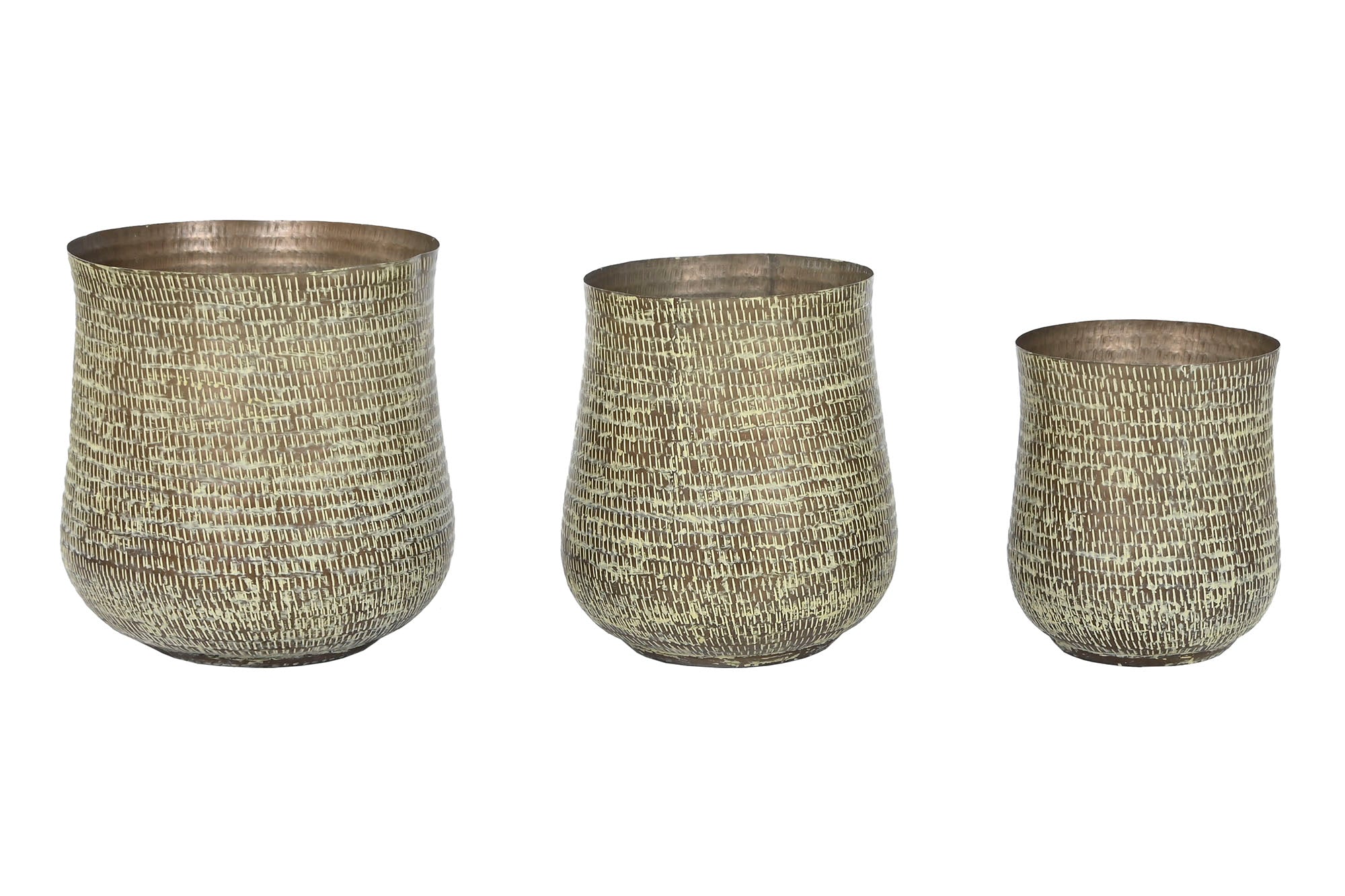 Conjunto de 3 vasos de alumínio 44x44x46 verde patinado