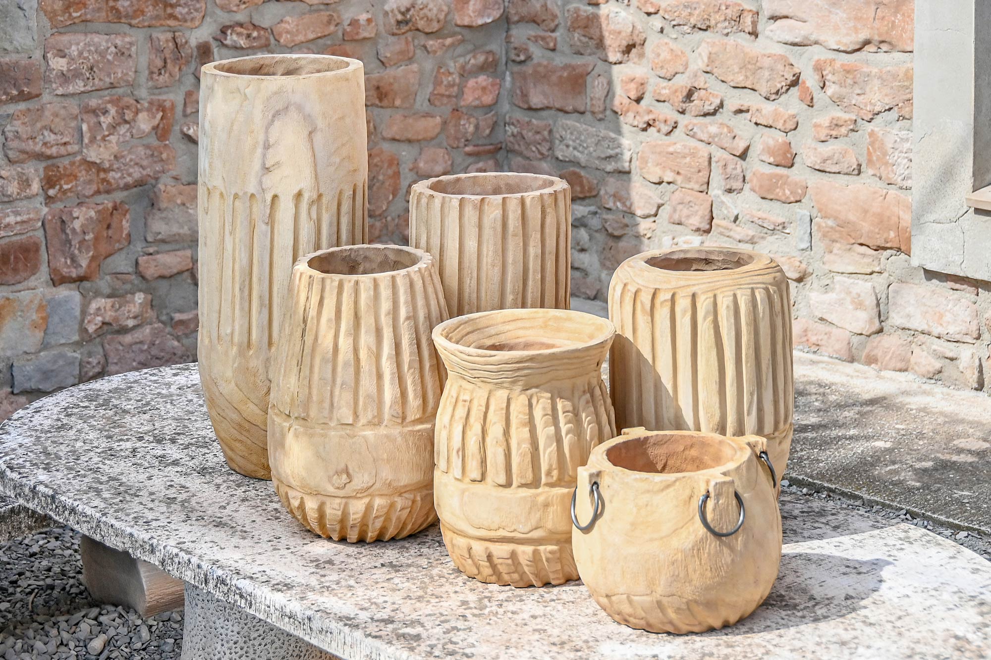 Vaso de madeira Paulownia 32X32X69 Escultura Natural