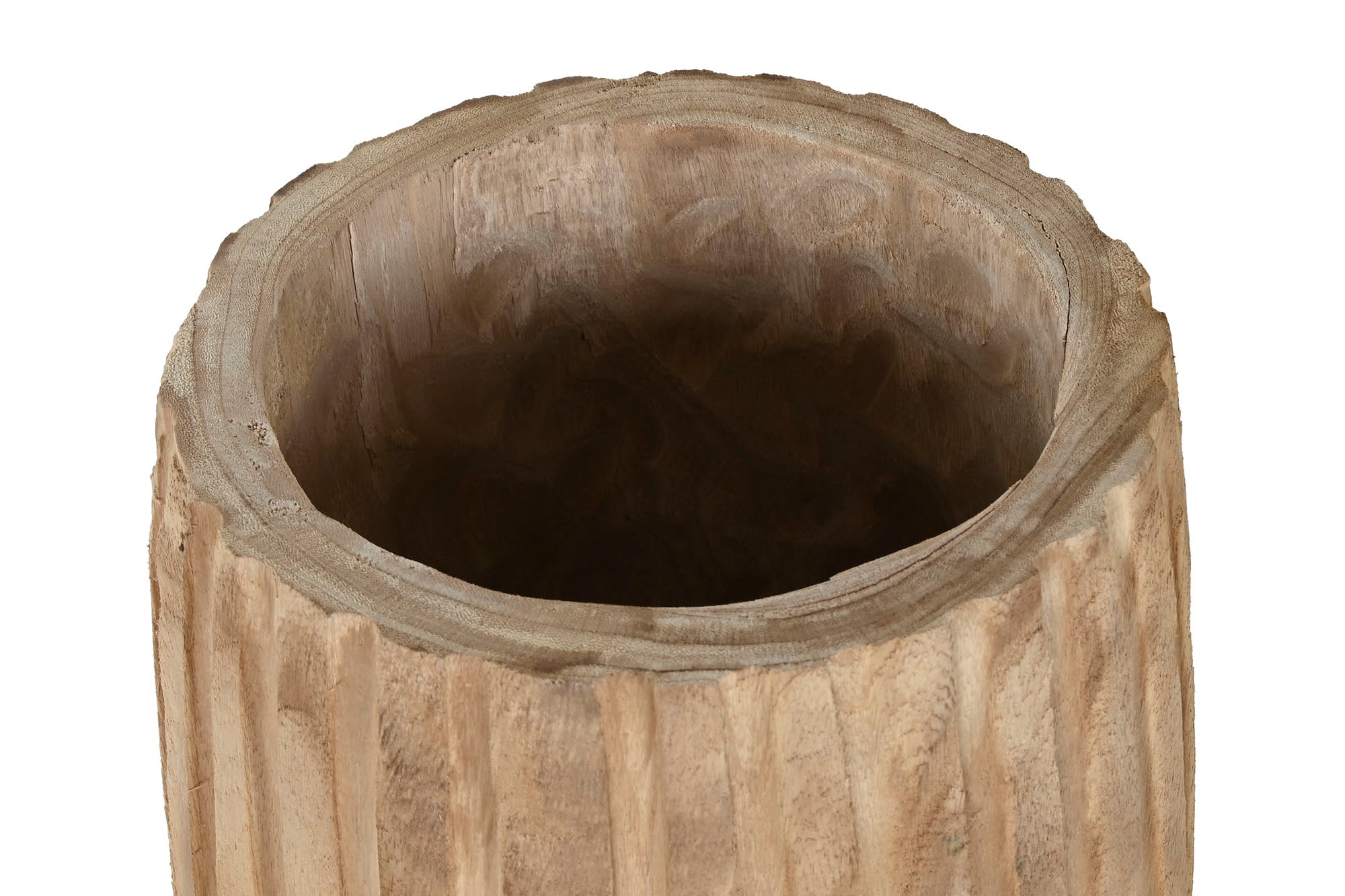 Vaso de madeira Paulownia 32X32X69 Escultura Natural