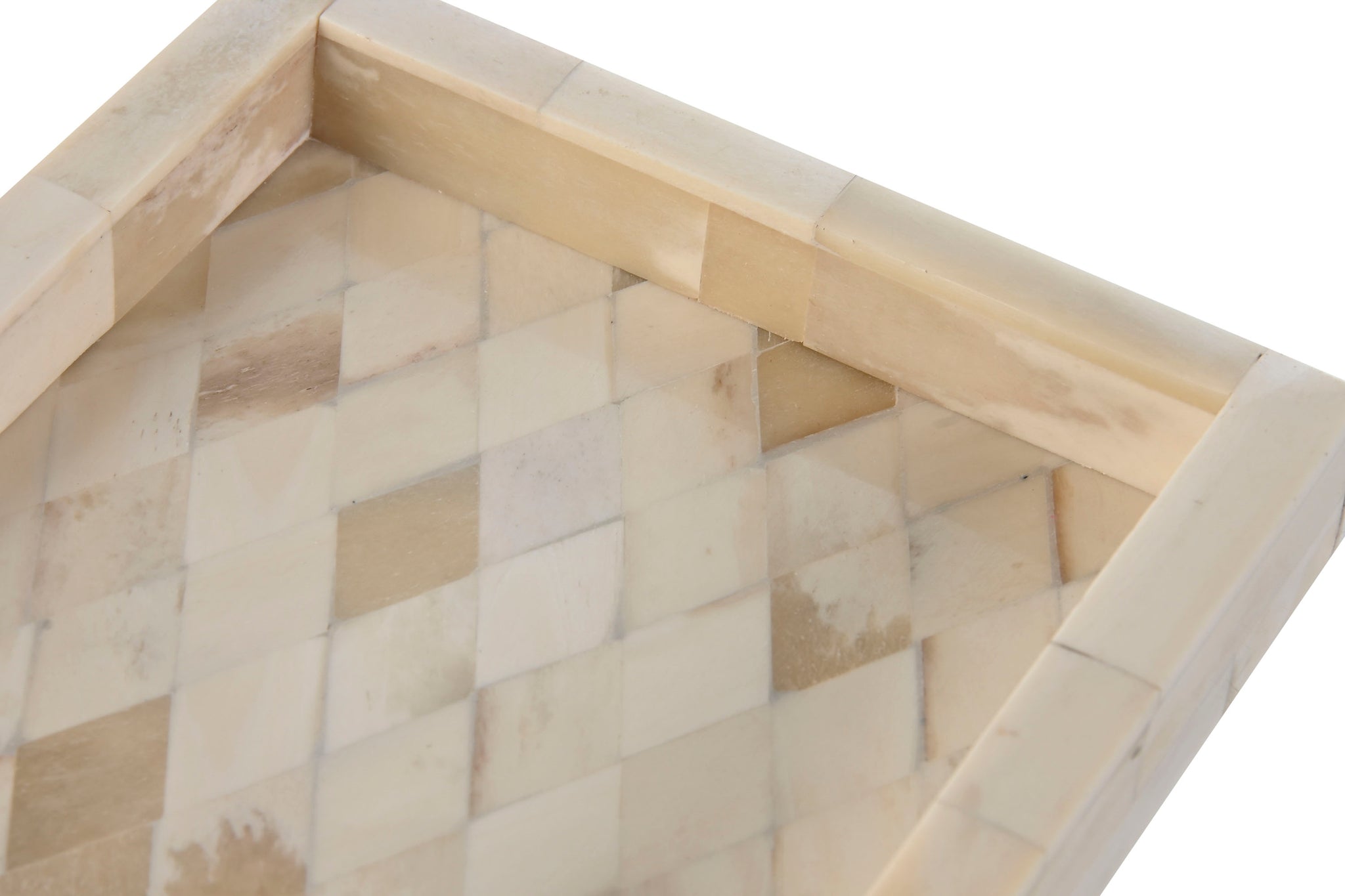Bandeja de decoração com alça de osso 20,5 x 15,5 x 2,8 losango