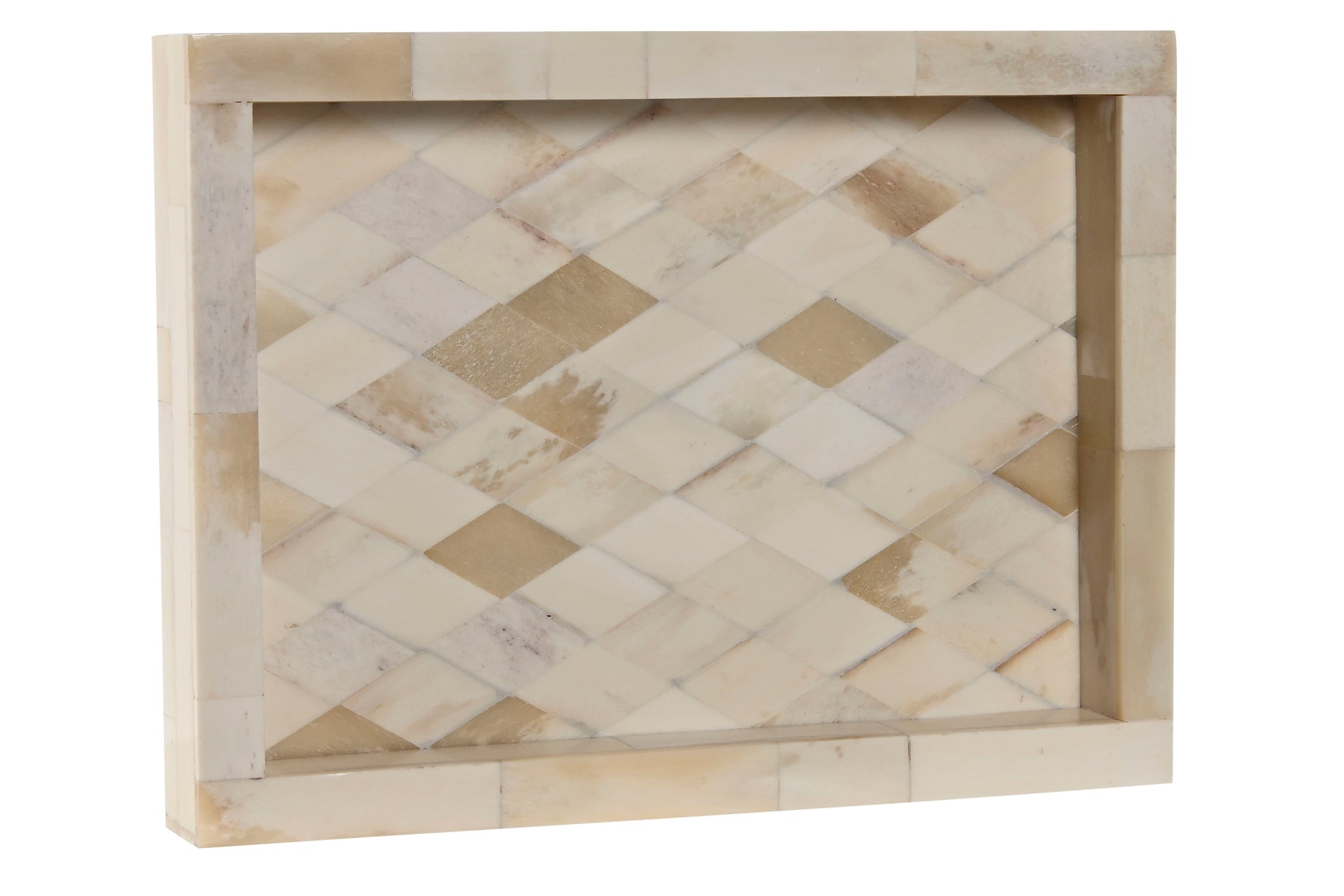 Bandeja de decoração com alça de osso 20,5 x 15,5 x 2,8 losango