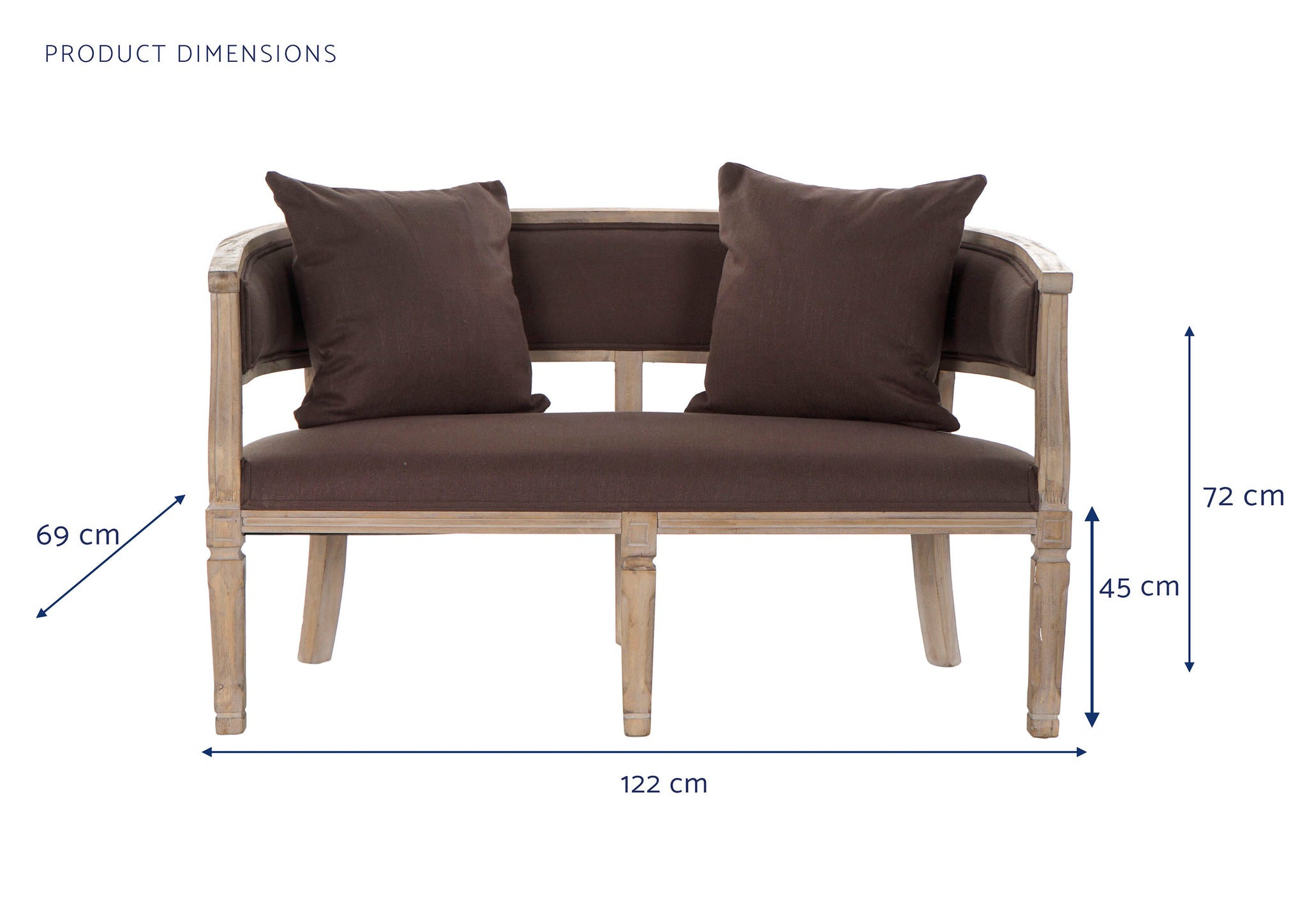 Sofa Lino Rubberwood 122X69X72 2 Plazas Marron