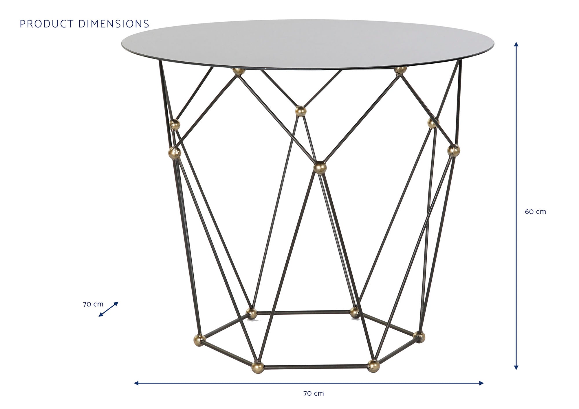 Mesita Auxiliar Metal Cristal 70X70X60 Negro