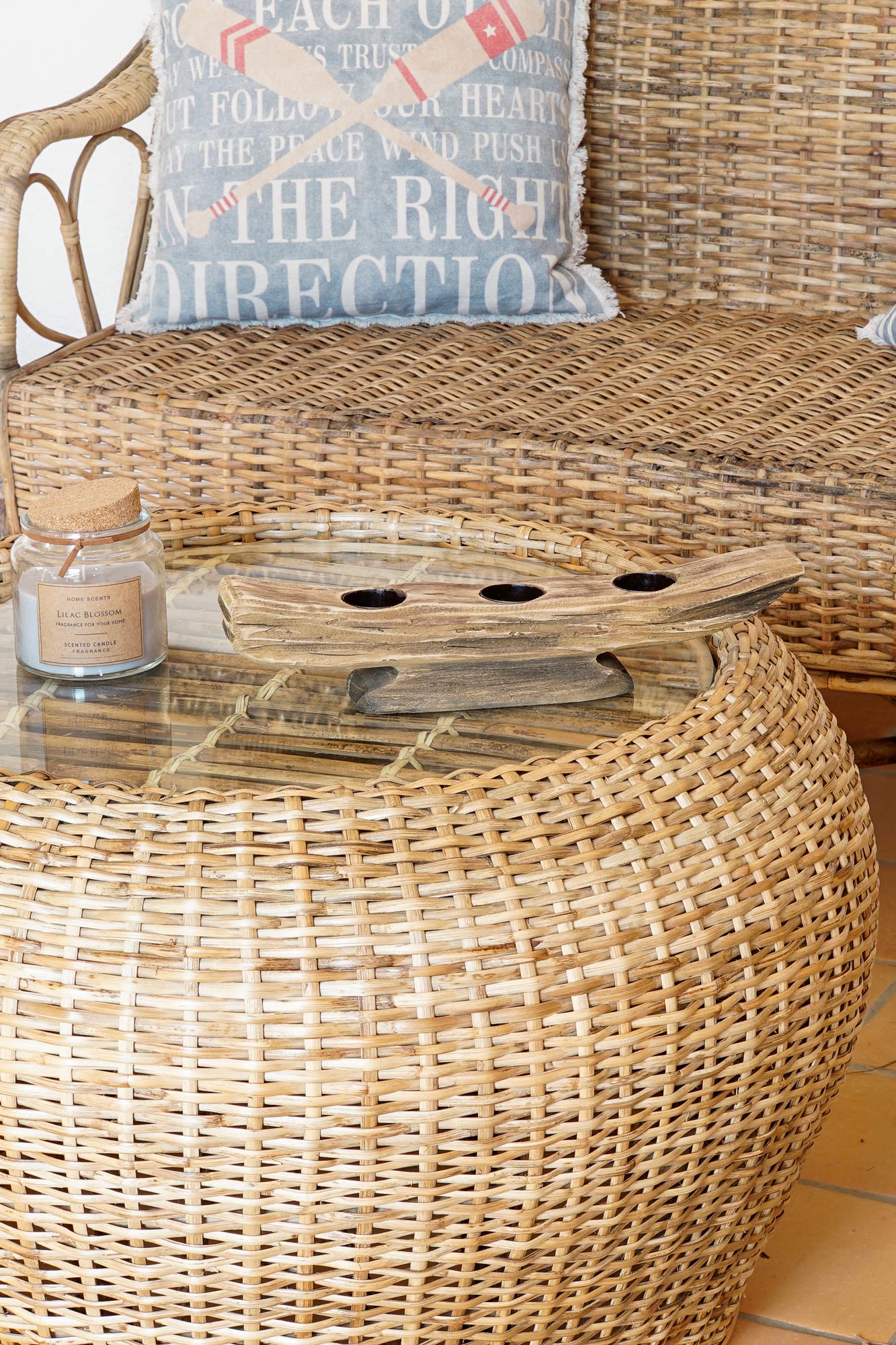 Mesa de Centro de Cristal Ratan 82X82X48 Natural Natural