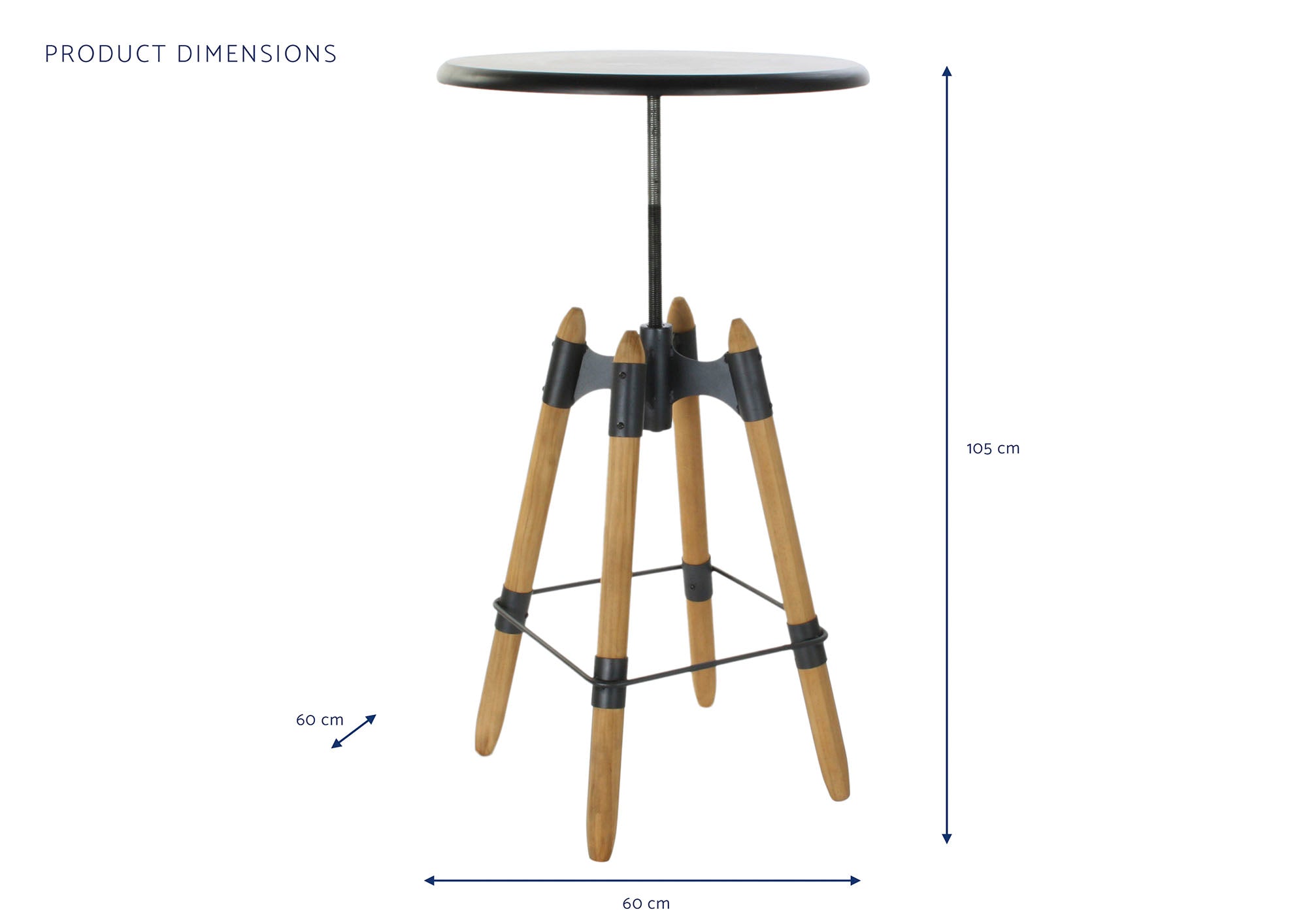 Mesita Auxiliar Metal Madera 60X60X105 Regulable