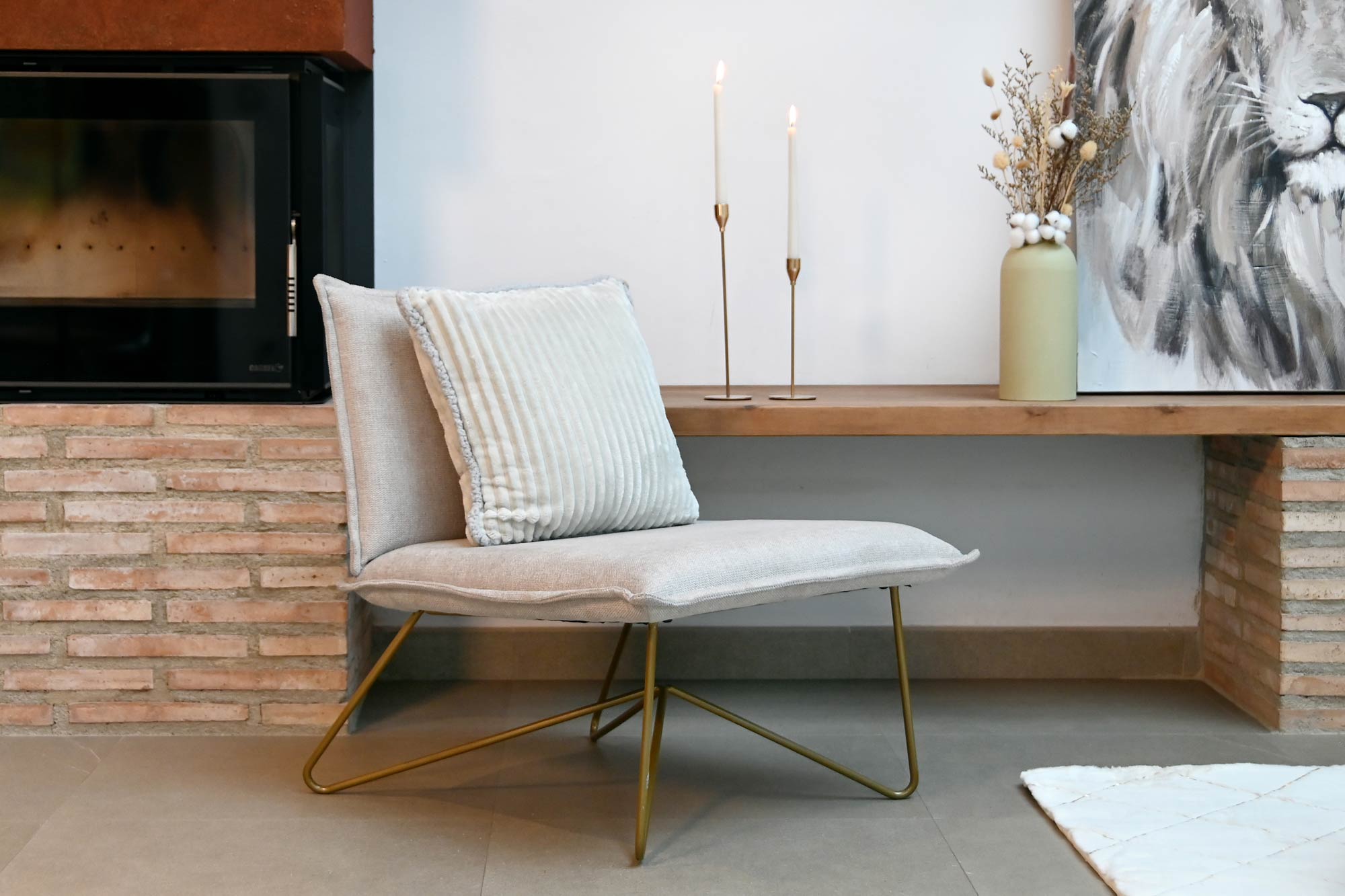 Metal Polyester Armchair 66X78X75 With Beige Cushion