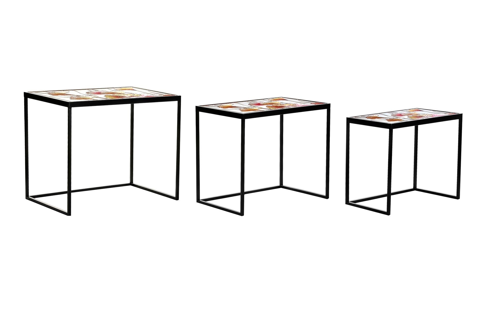 Mesita Auxiliar Set 3 Metal Cristal 60X40X50 Hojas