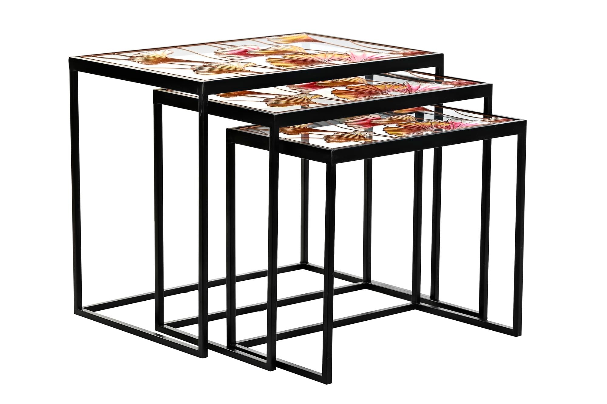 Mesita Auxiliar Set 3 Metal Cristal 60X40X50 Hojas