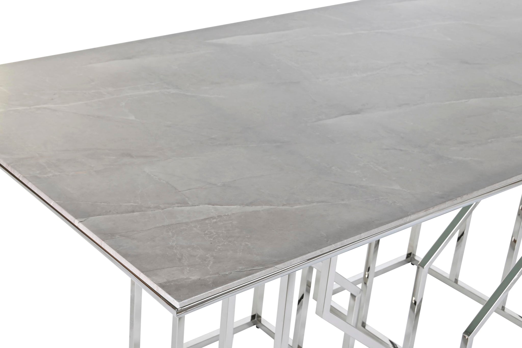 Mesa Comedor Acero Cristal 180X90X75 Simil Marmol