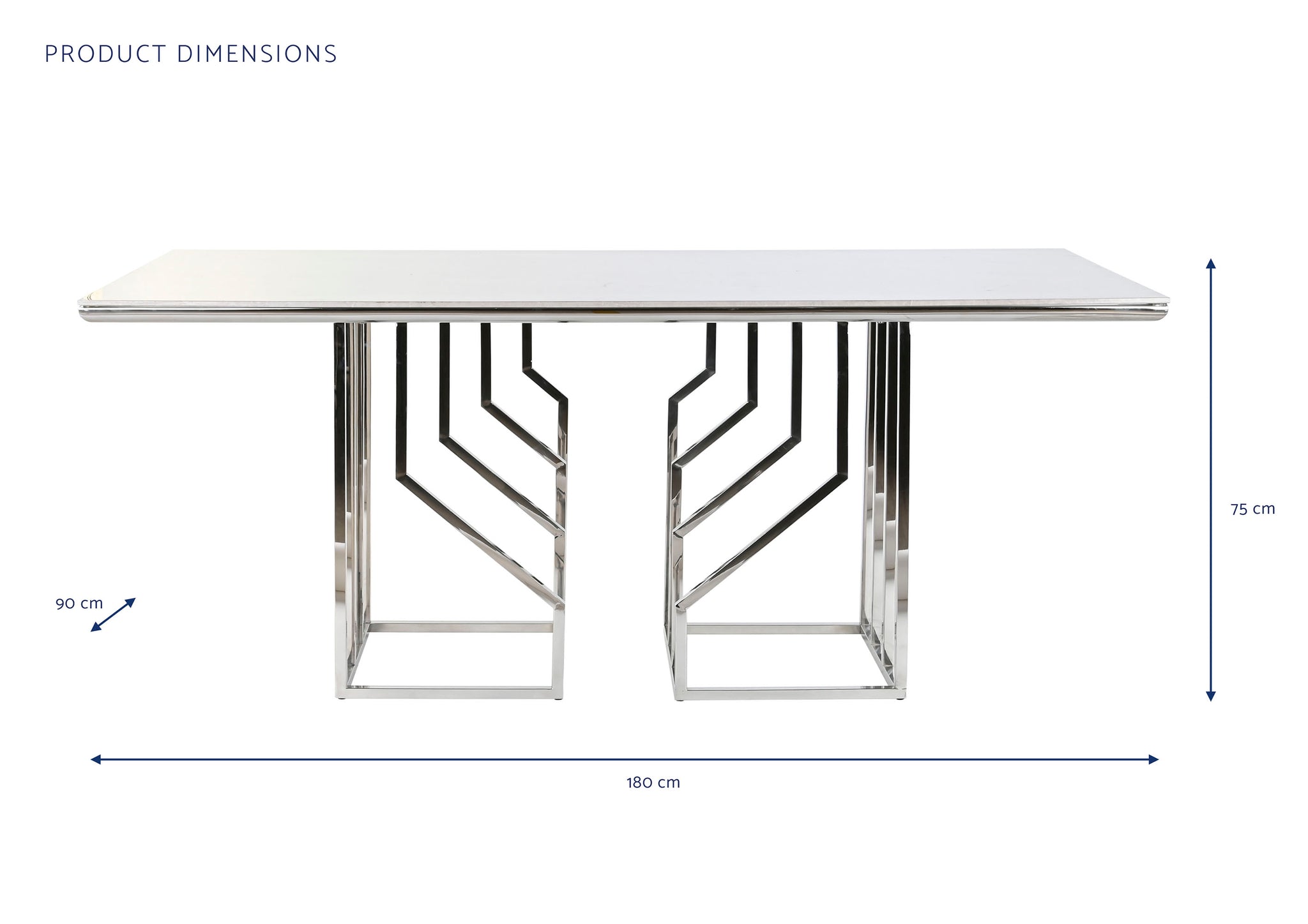 Mesa Comedor Acero Cristal 180X90X75 Simil Marmol