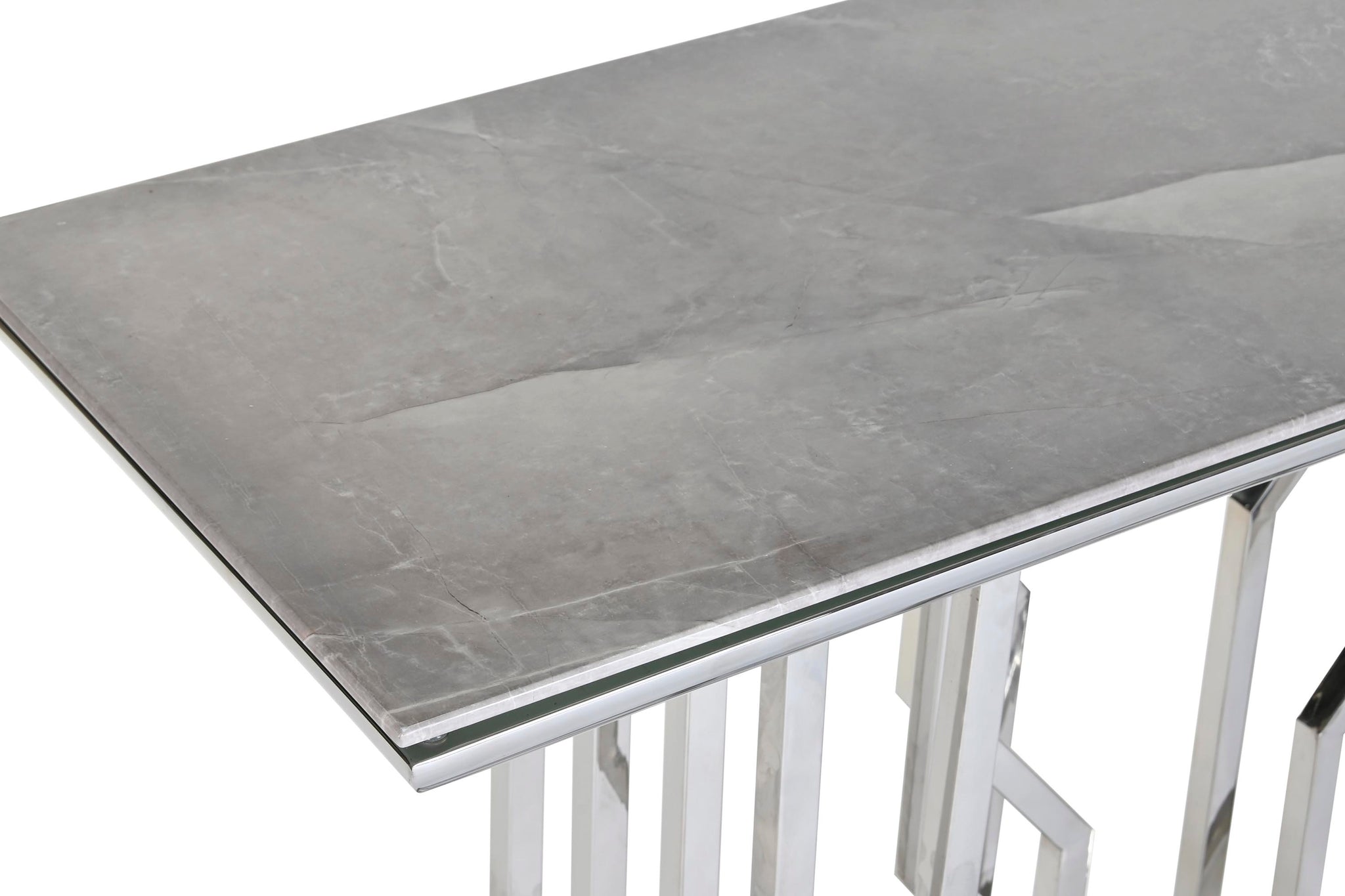 Console de vidro de aço 120x40x78 com aparência de mármore