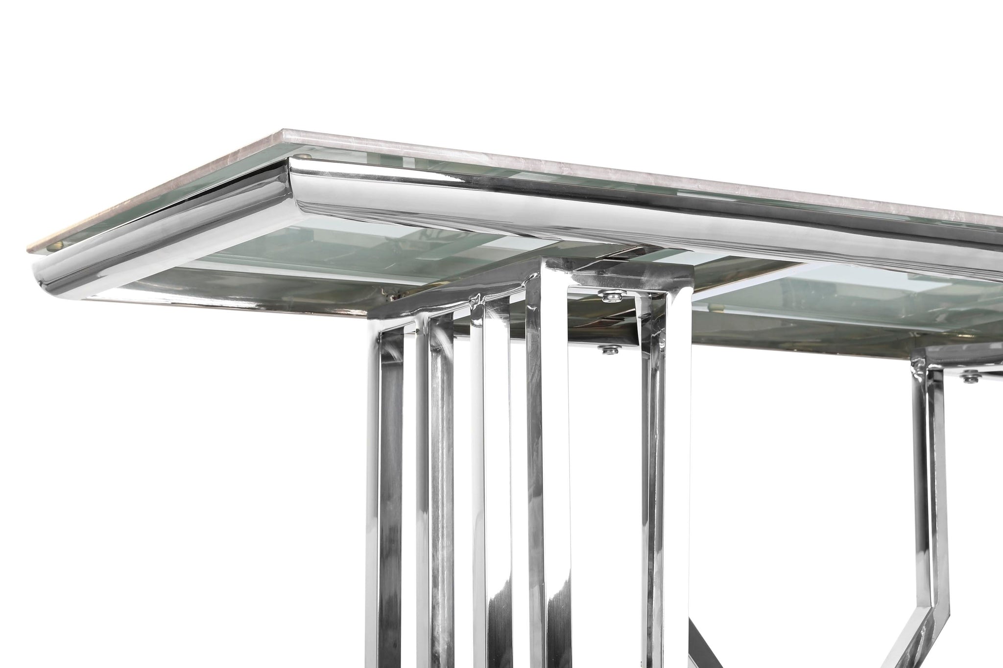 Console de vidro de aço 120x40x78 com aparência de mármore